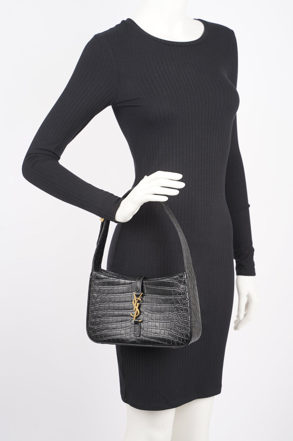 Saint Laurent Womens Le 5 A 7 Bag Black Croc