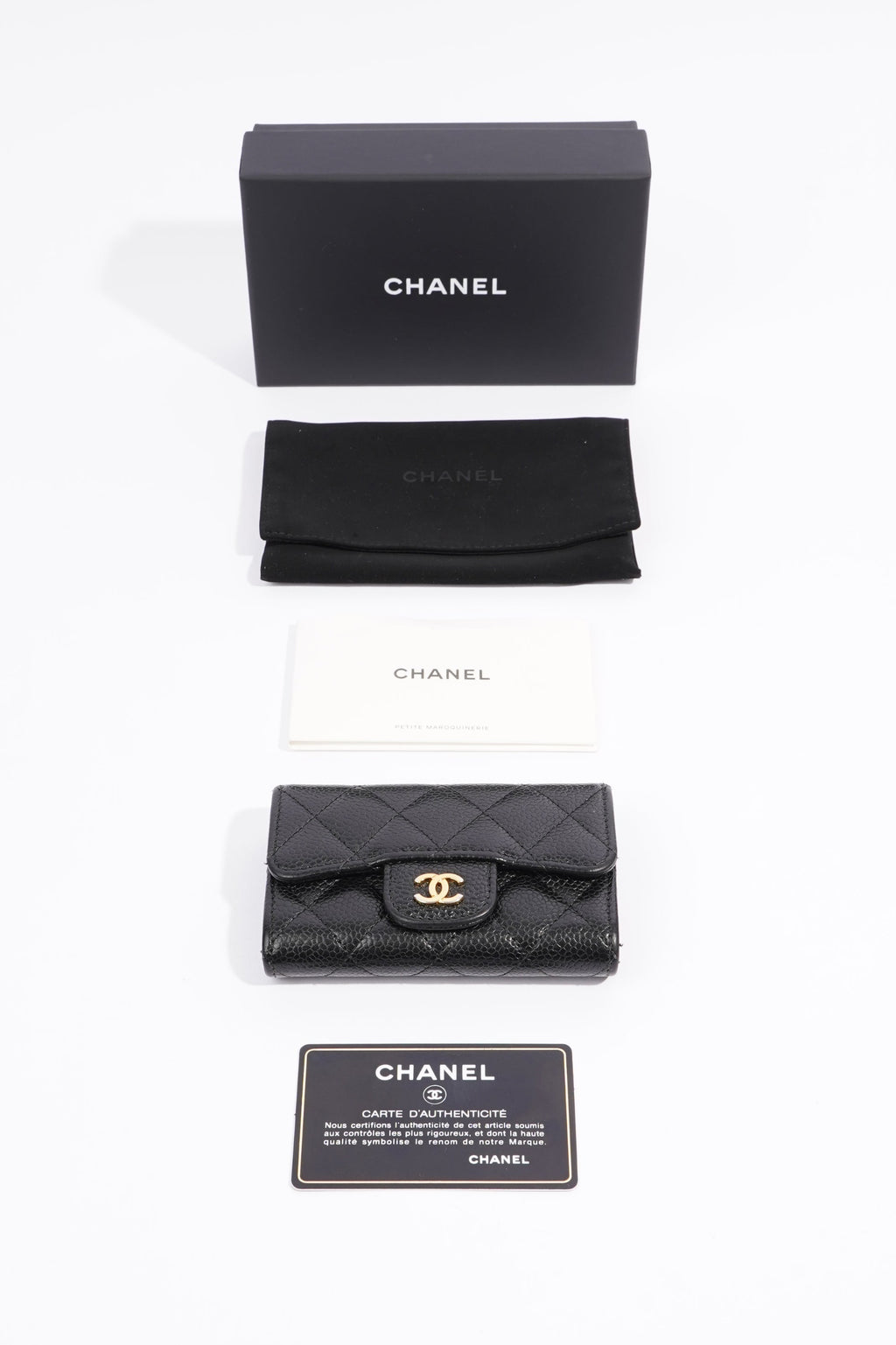 Chanel Womens Card Holder Caviar Black Leather