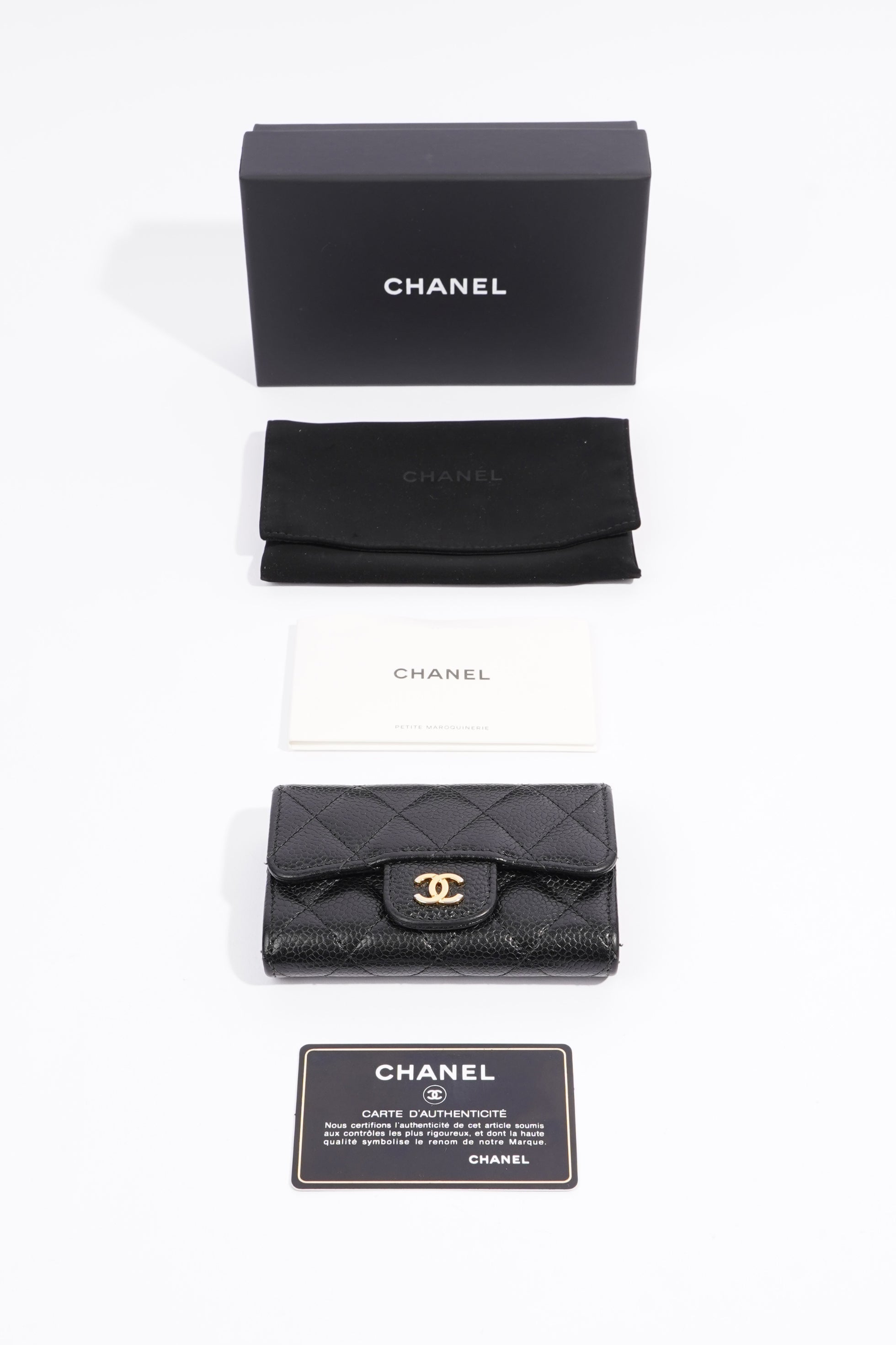 Chanel Womens Card Holder Caviar Black Leather