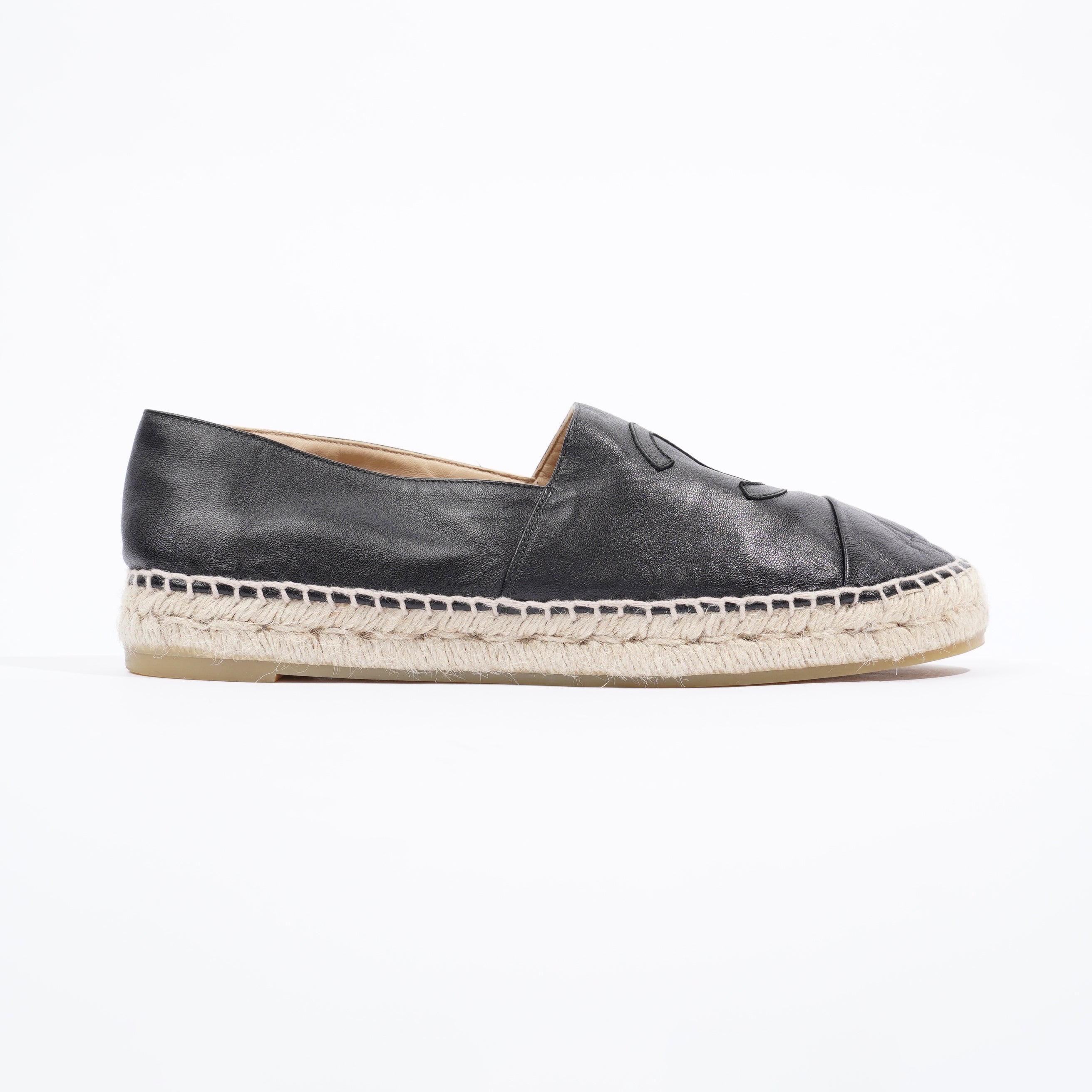 Chanel Womens Espadrilles Black Leather EU 41 / UK 8