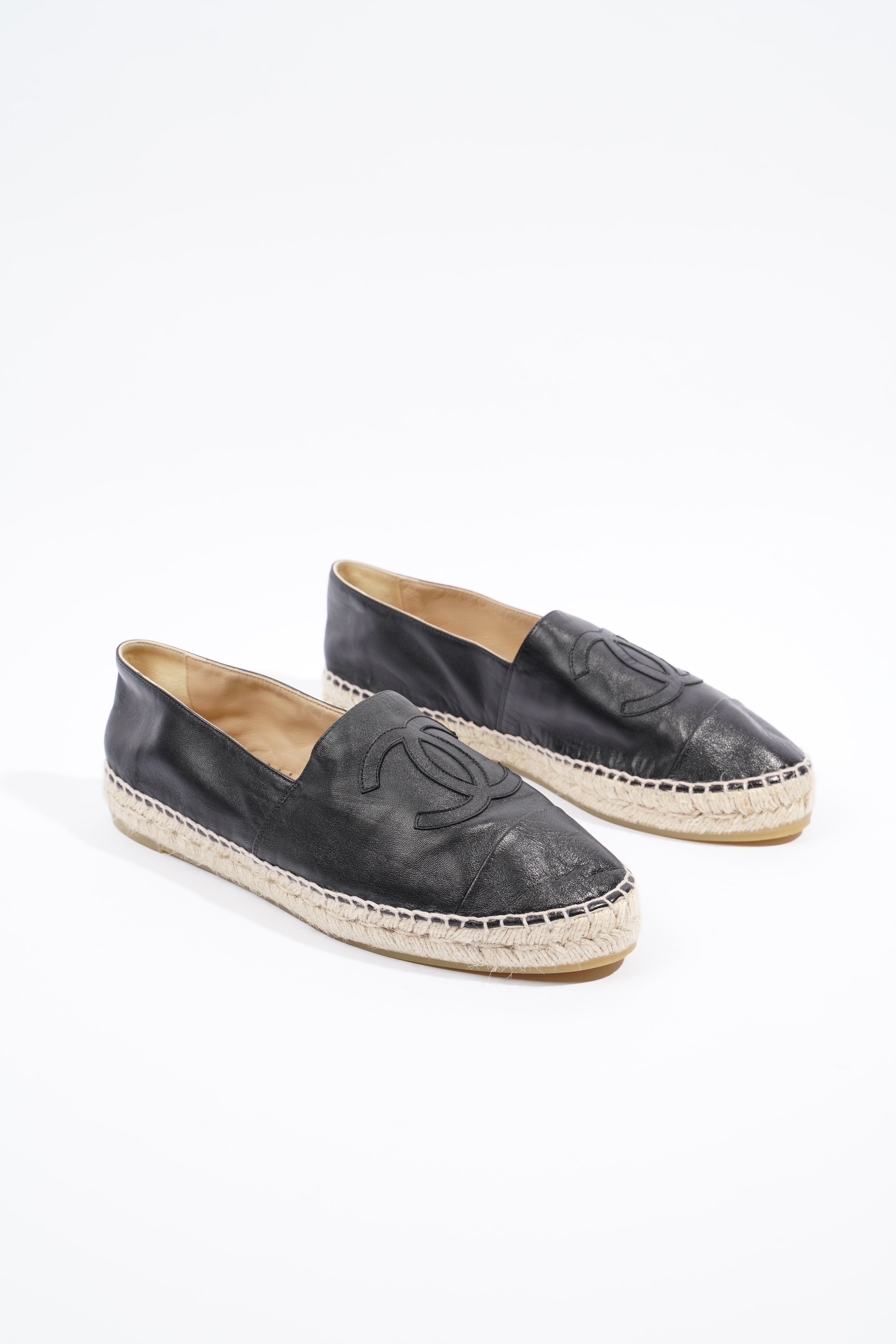 Chanel Womens Espadrilles Black Leather EU 41 / UK 8