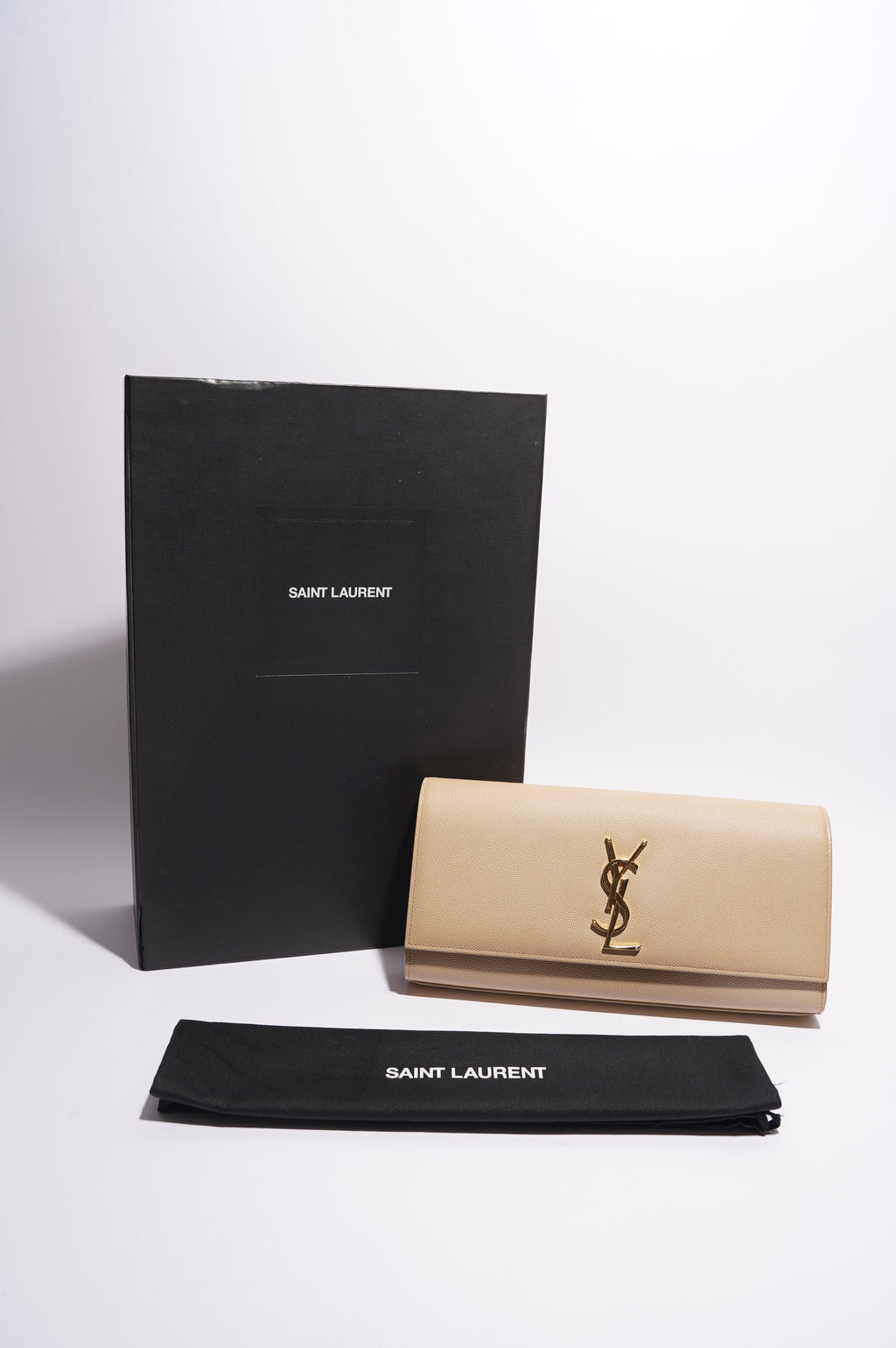 Saint Laurent Womens Kate Clutch Beige Leather