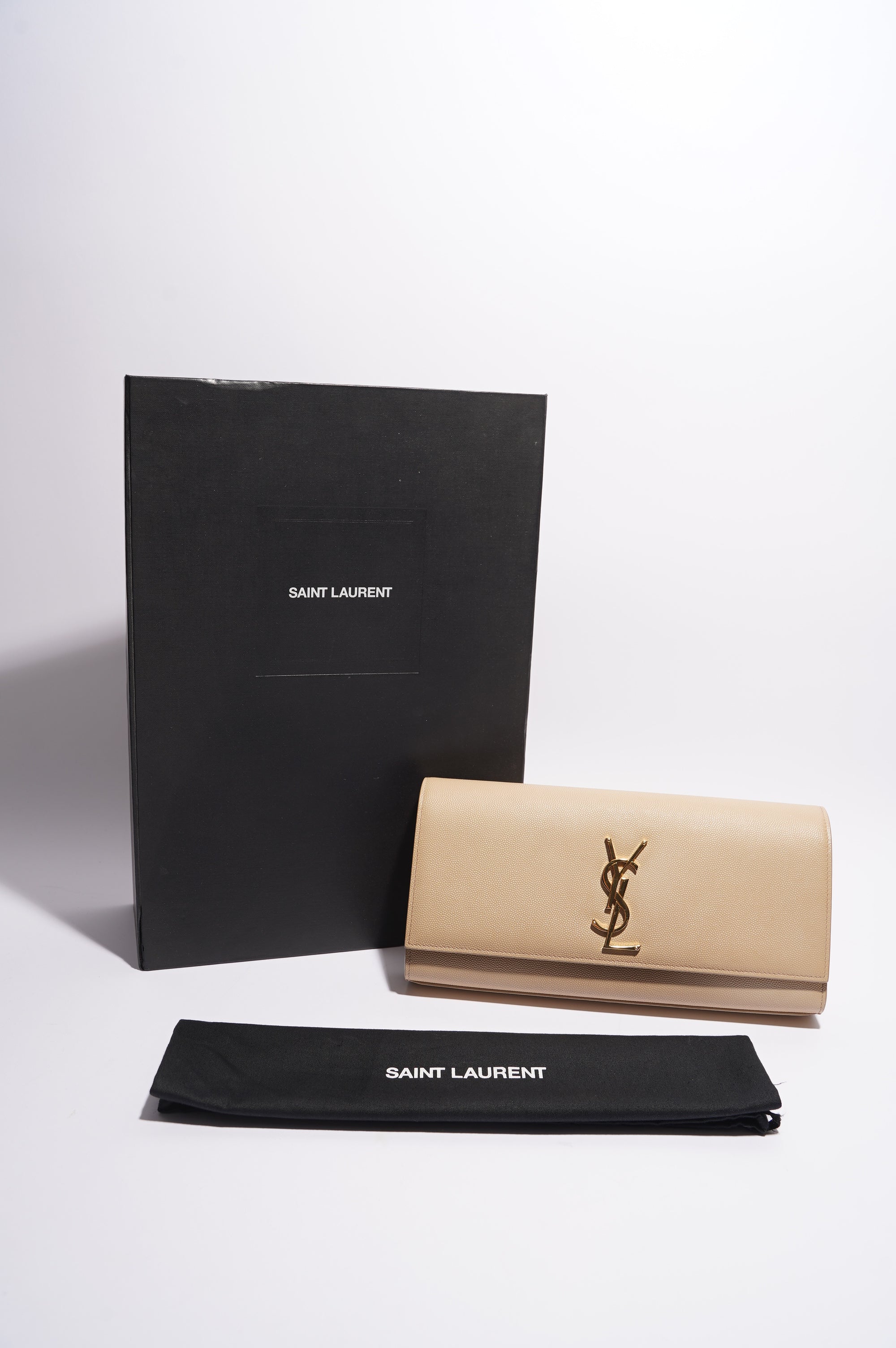 Saint Laurent Womens Kate Clutch Beige Leather