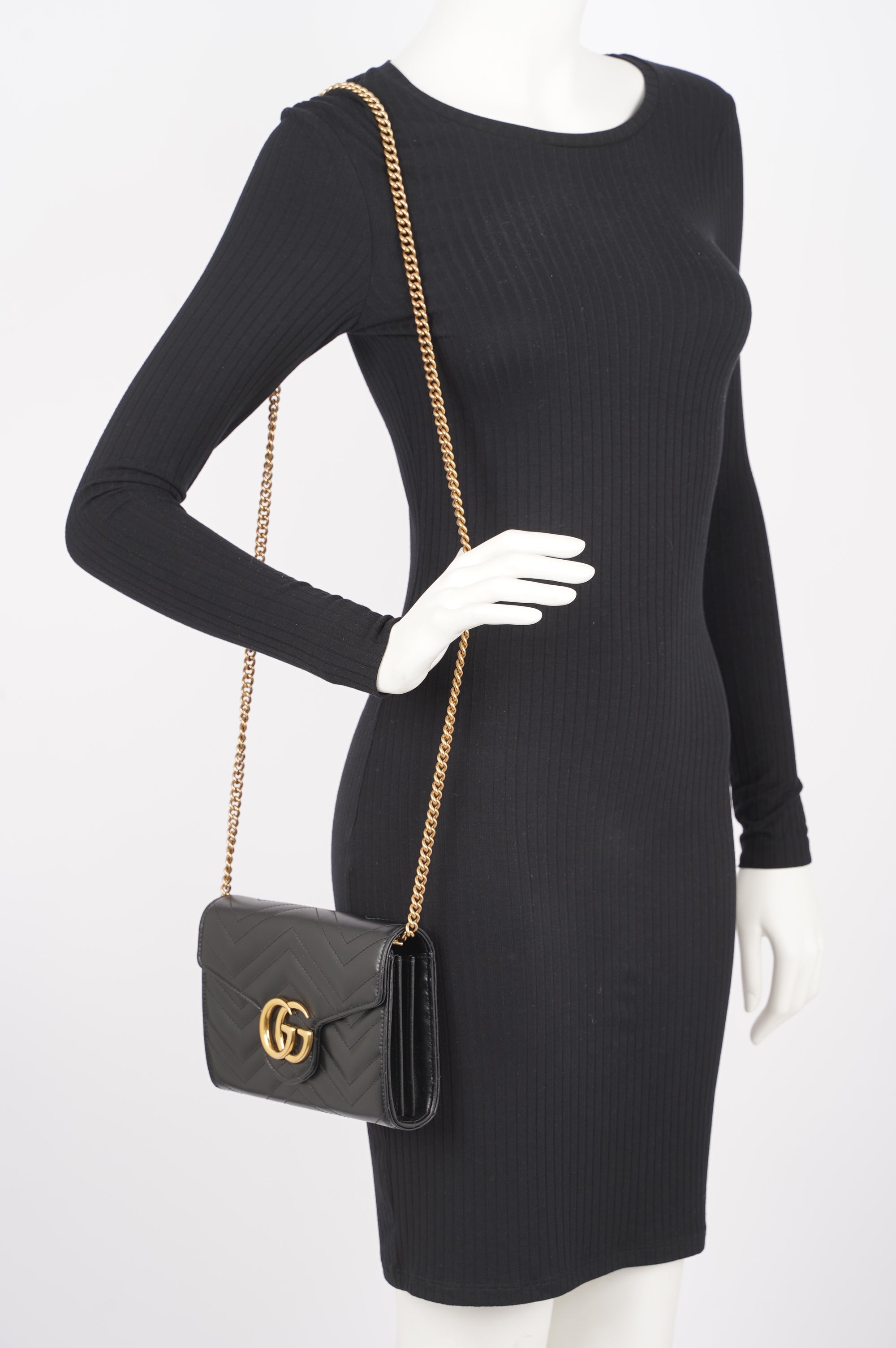 Gucci Womens GG Marmont Bag Black Matelasse Mini