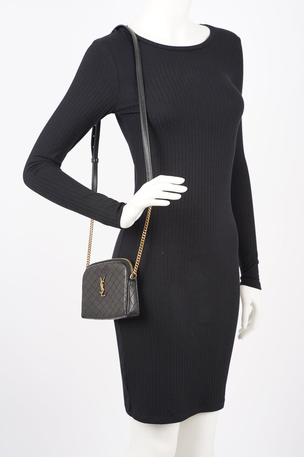 Saint Laurent Womens Gaby Zipped Pouch Black / Gold