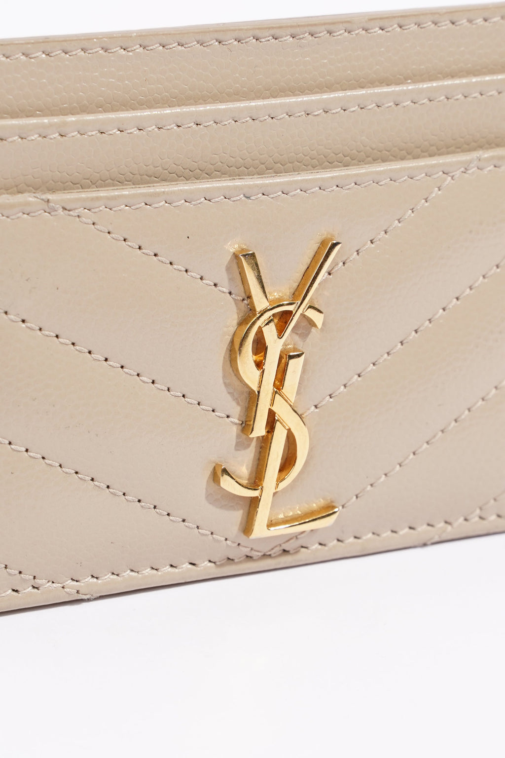 Saint Laurent Womens Card Holder Cream Leather