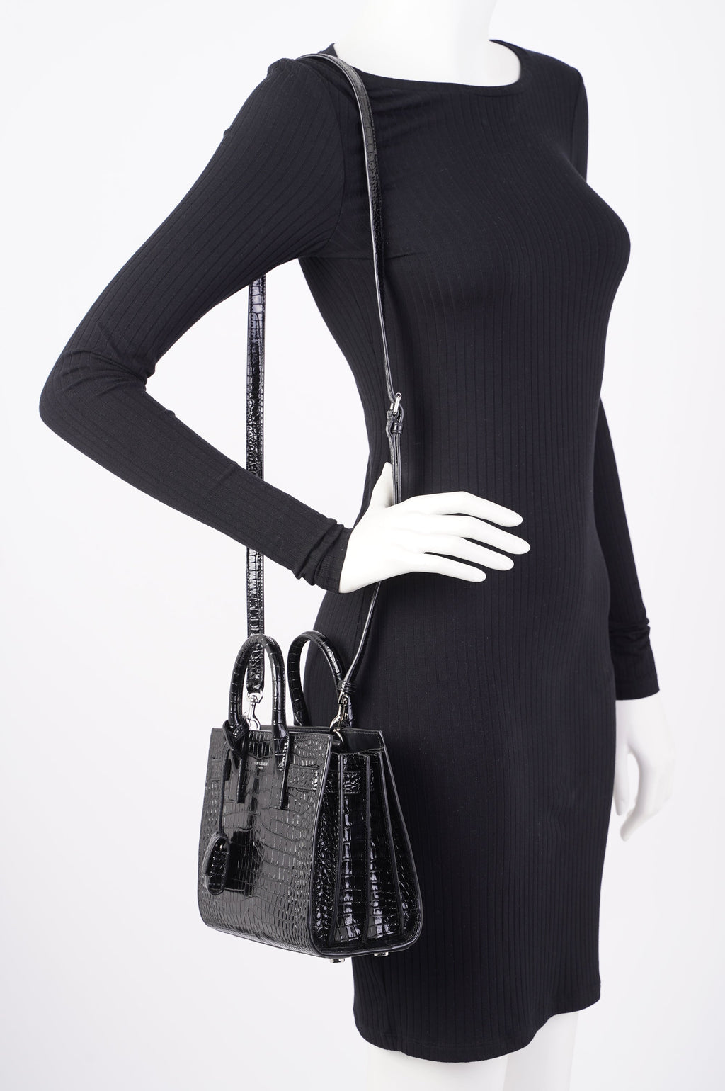 Saint Laurent Womens Sac De Jour Black Embossed Leather Nano