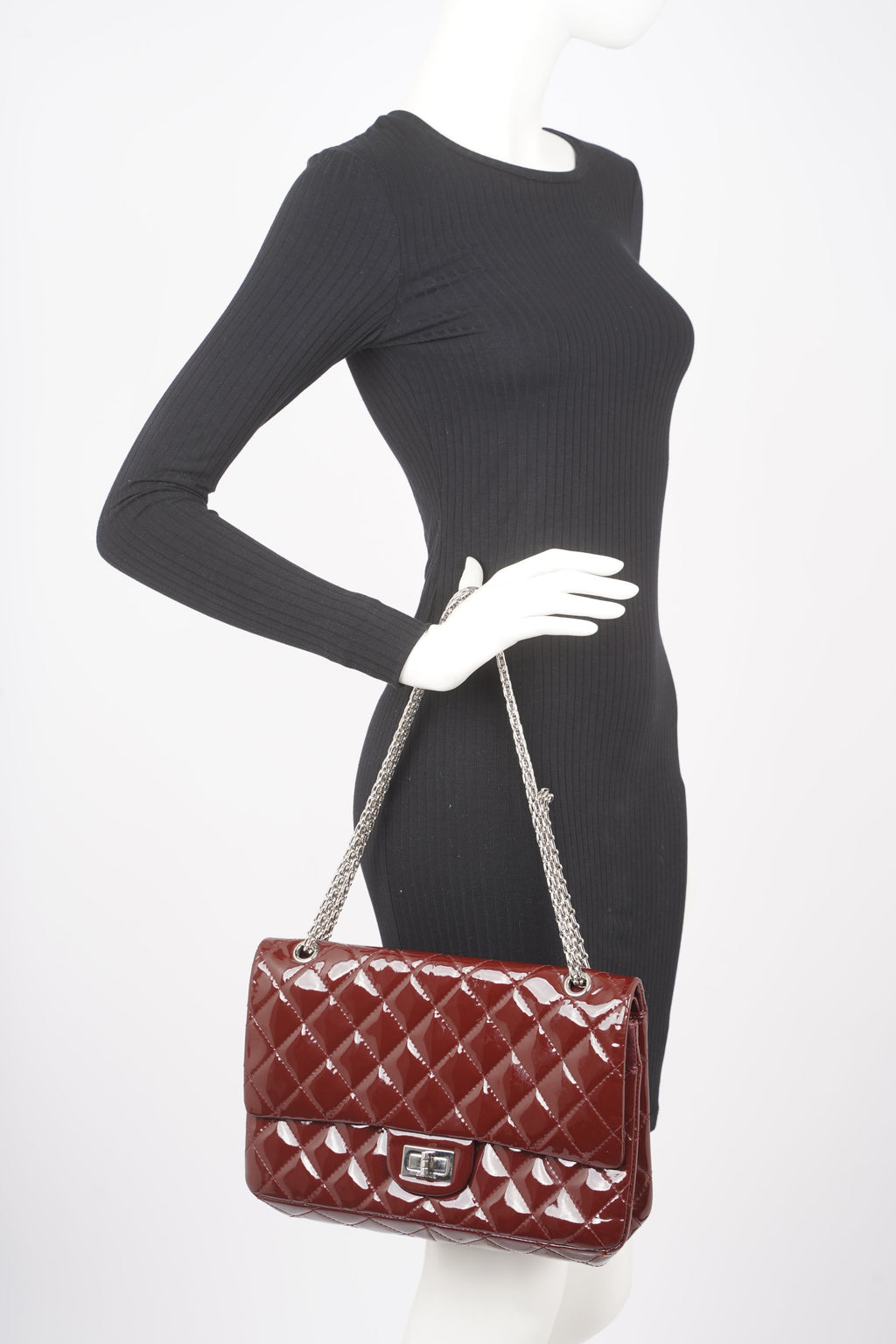 Chanel Womens 2.55 Bag Patent Burgundy Maxi