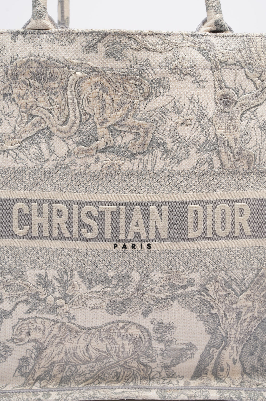 Christian Dior Womens Book Tote Grey Toile De Jouy Grey / White Canvas Large