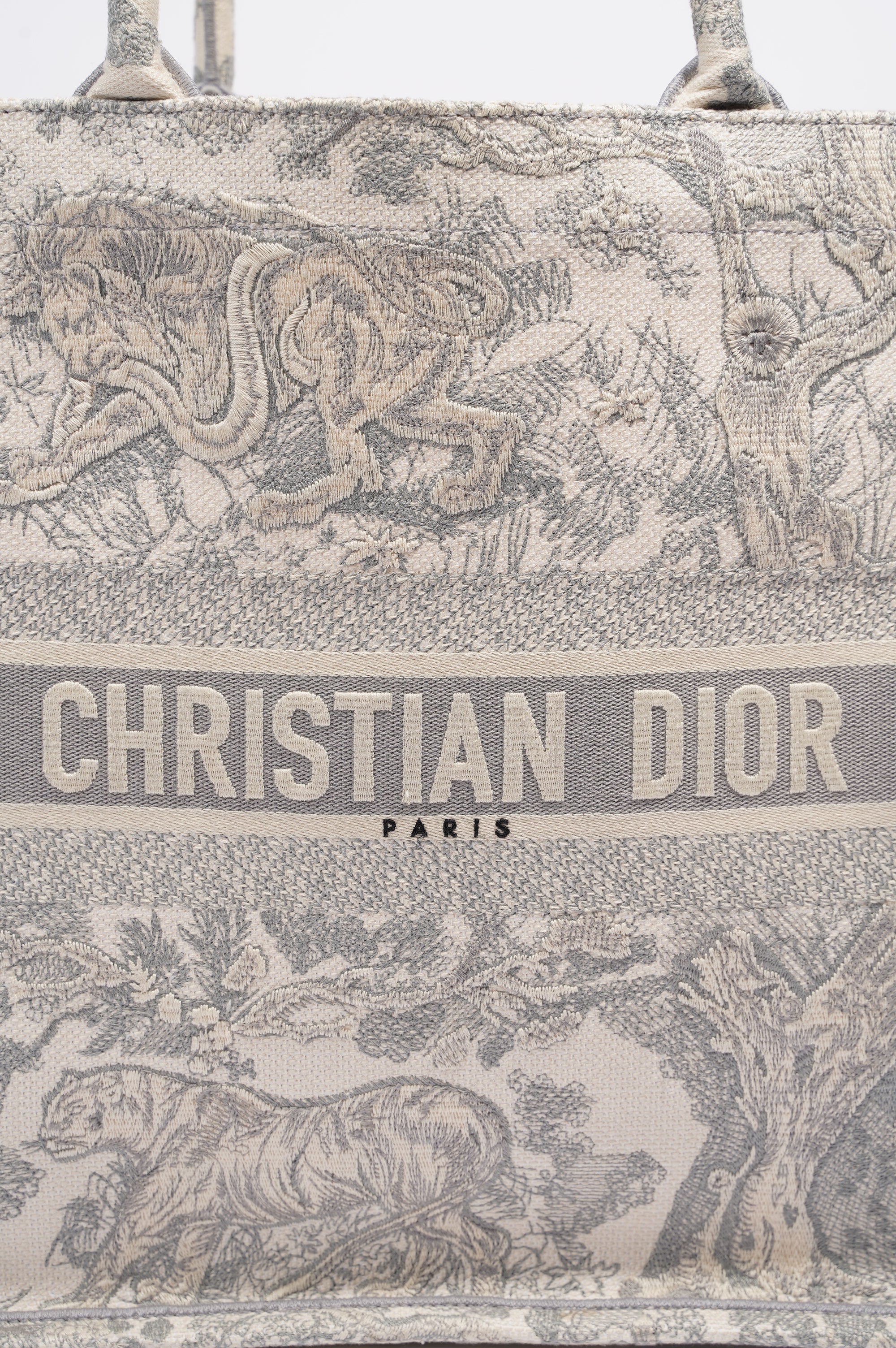 Christian Dior Womens Book Tote Grey Toile De Jouy Grey / White Canvas Large