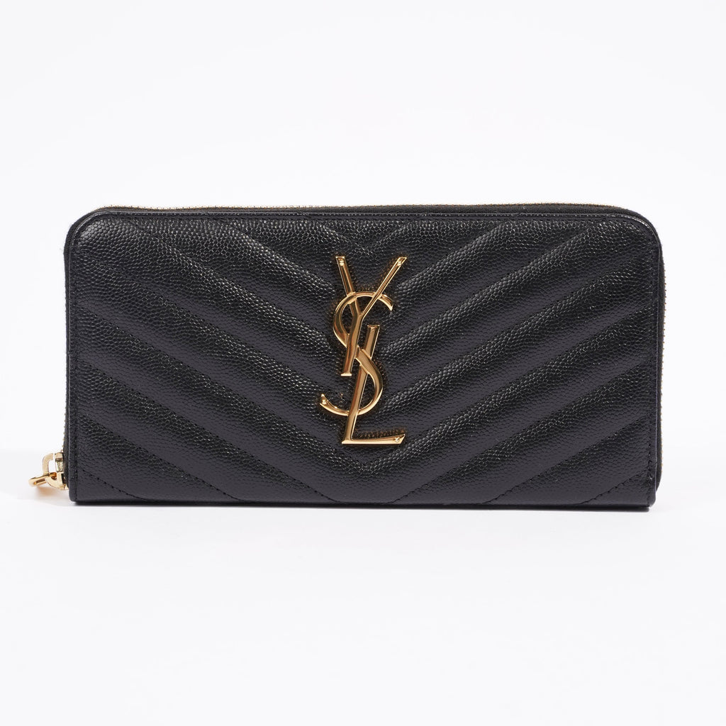 Saint Laurent Cassandre Zip Around Wallet Black Leather Long