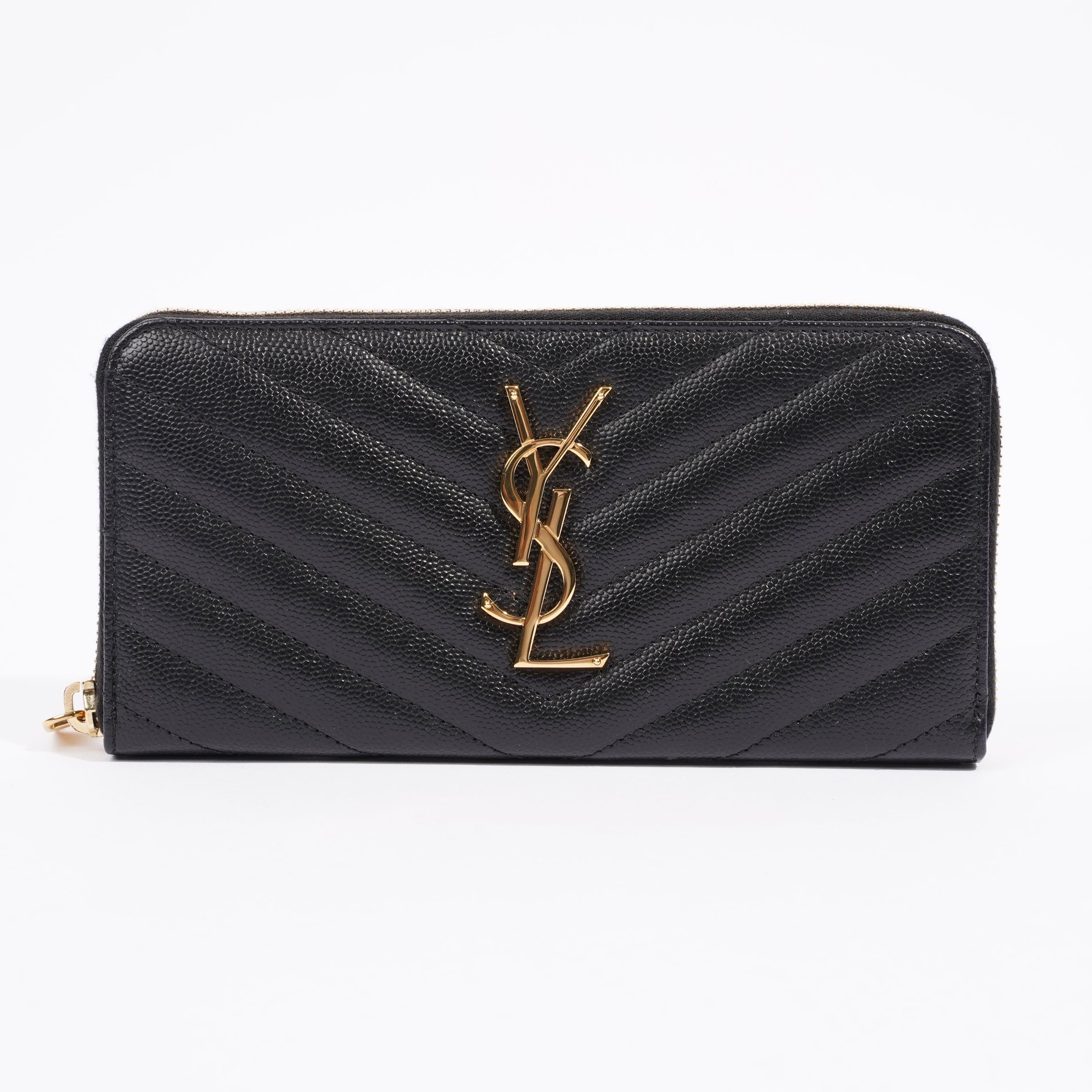 Saint Laurent Cassandre Zip Around Wallet Black Leather Long