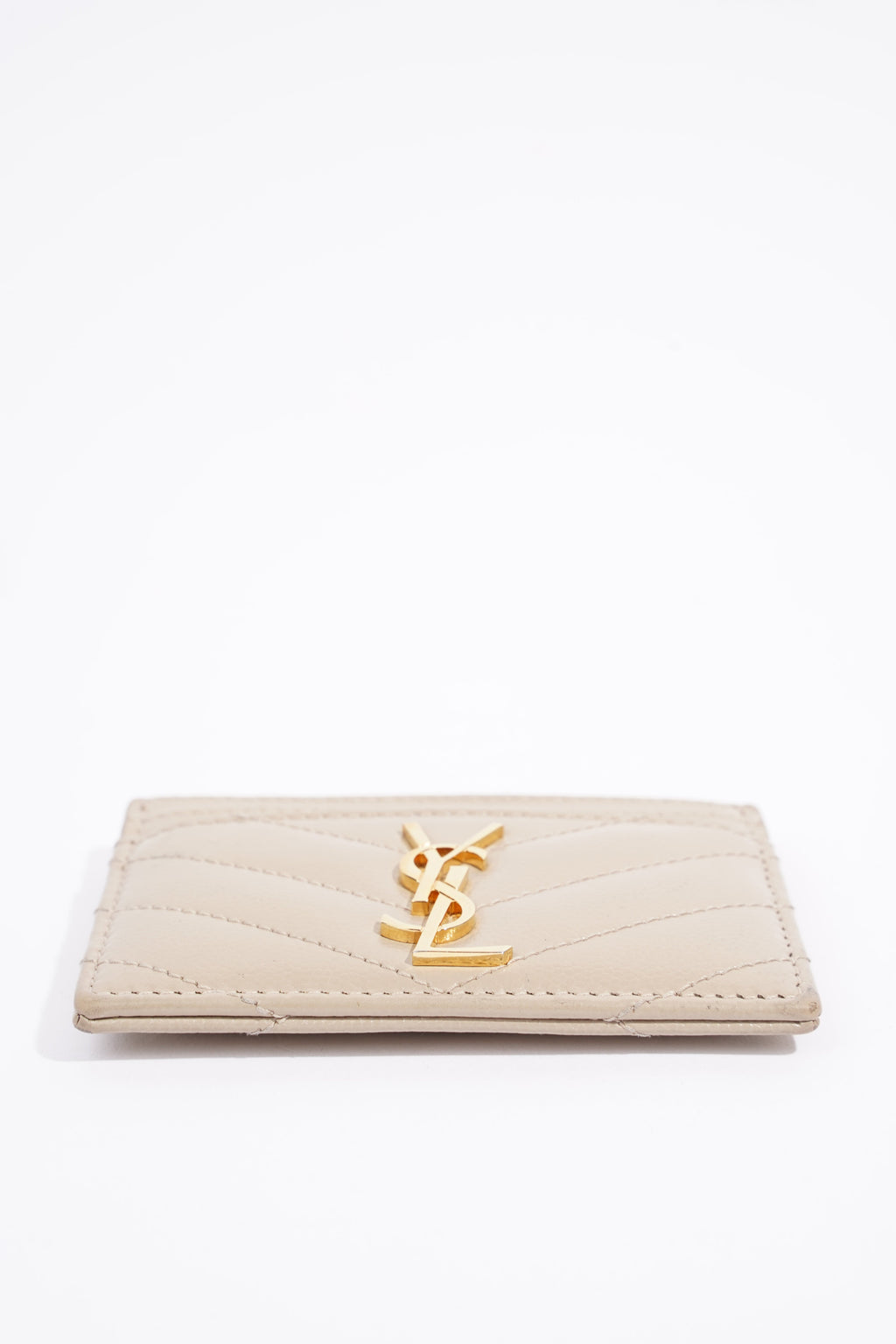 Saint Laurent Womens Card Holder Cream Leather