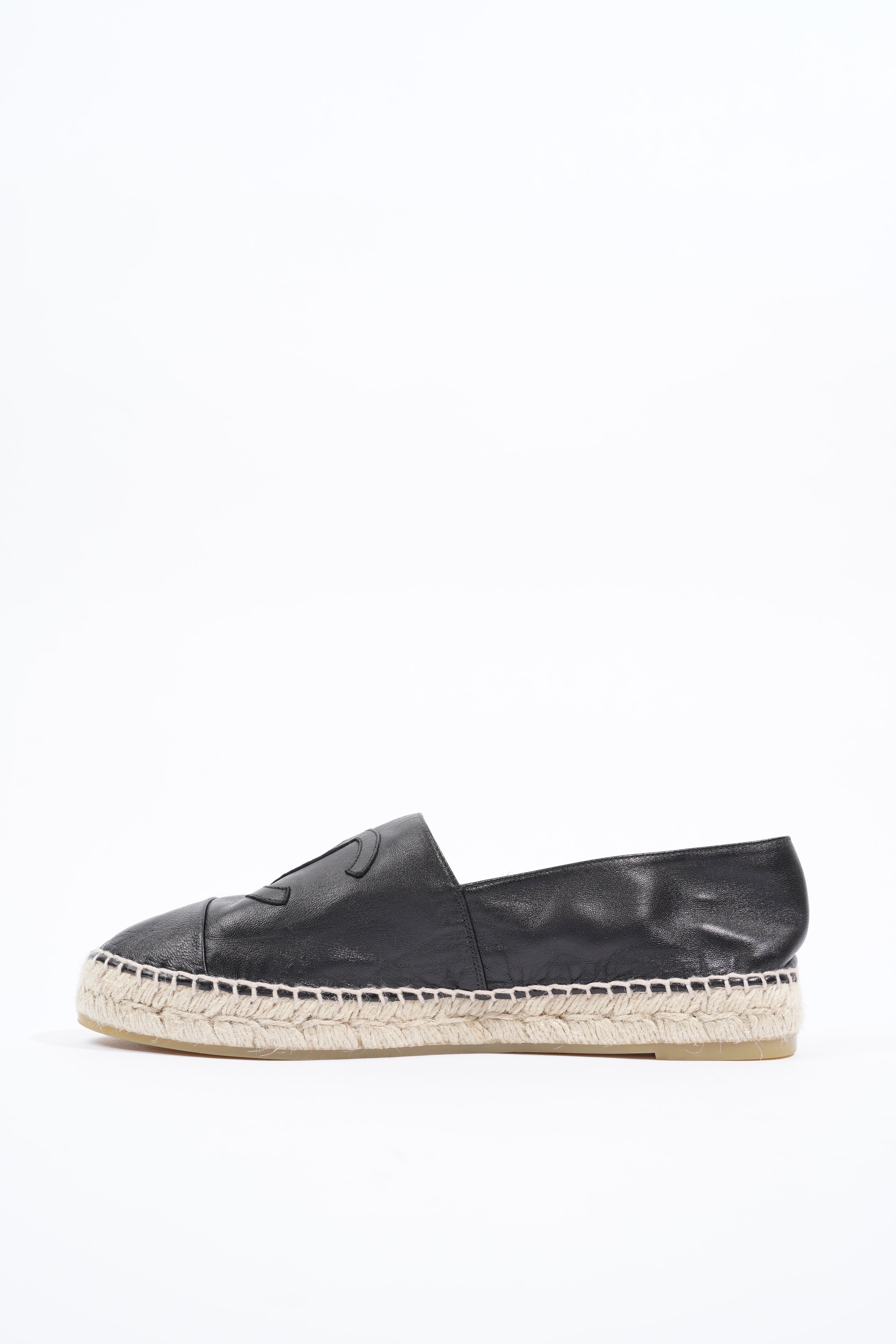 Chanel Womens Espadrilles Black Leather EU 41 / UK 8