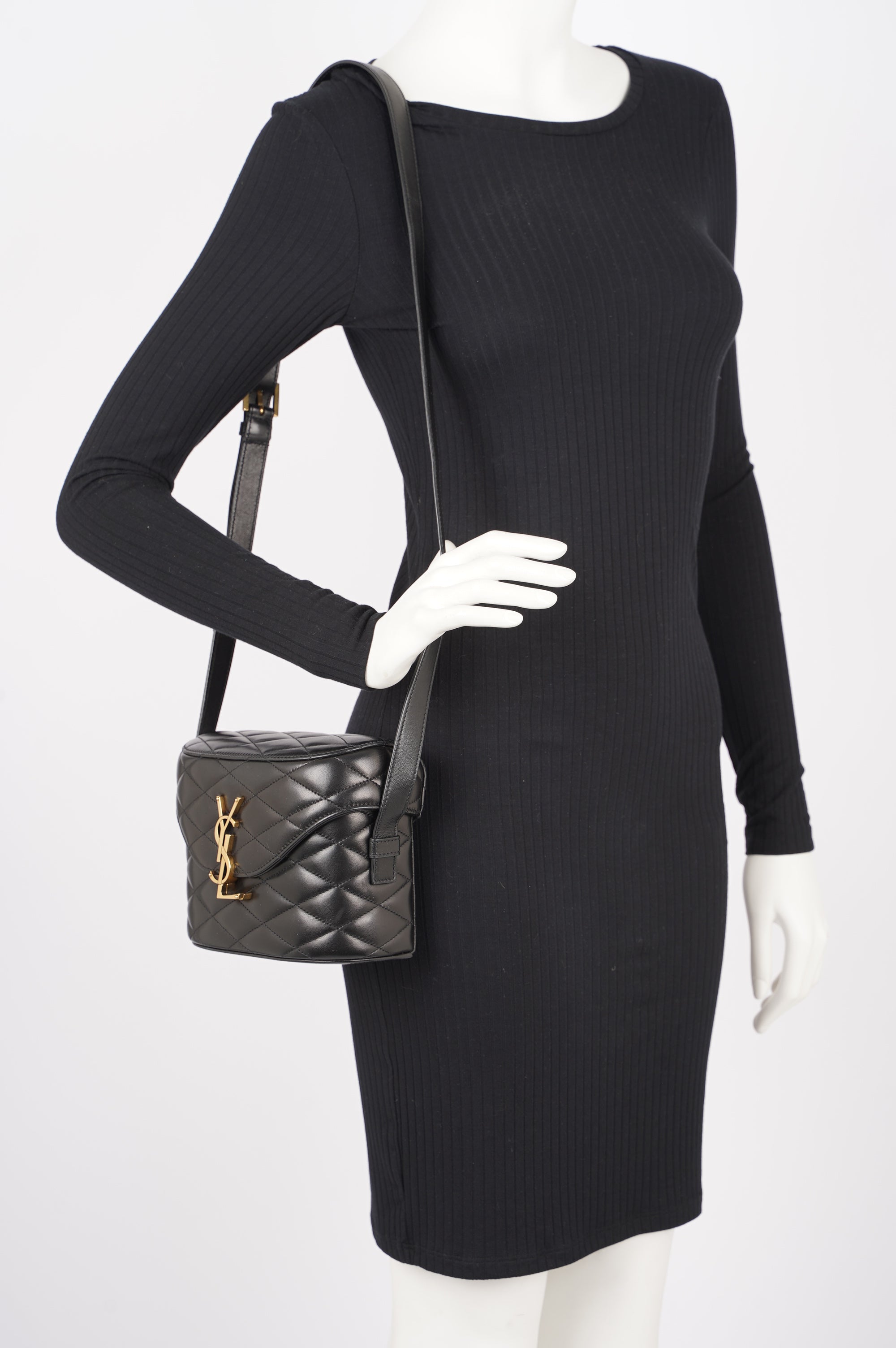 Saint Laurent Womens June Quilted Box Bag Black Leather