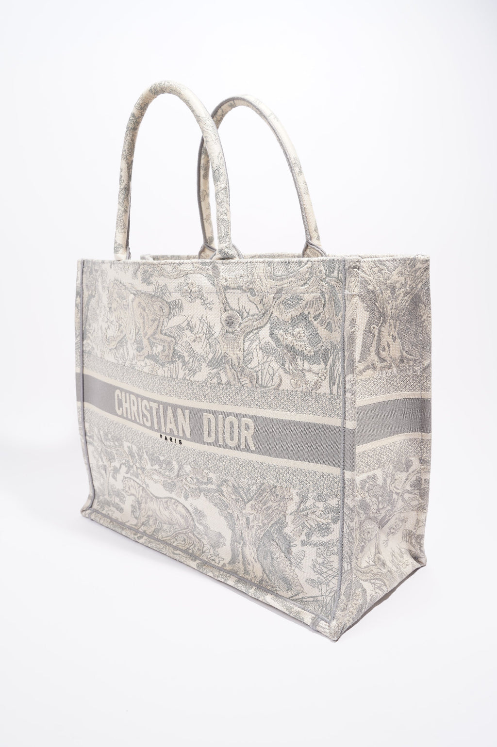 Christian Dior Womens Book Tote Grey Toile De Jouy Grey / White Canvas Large