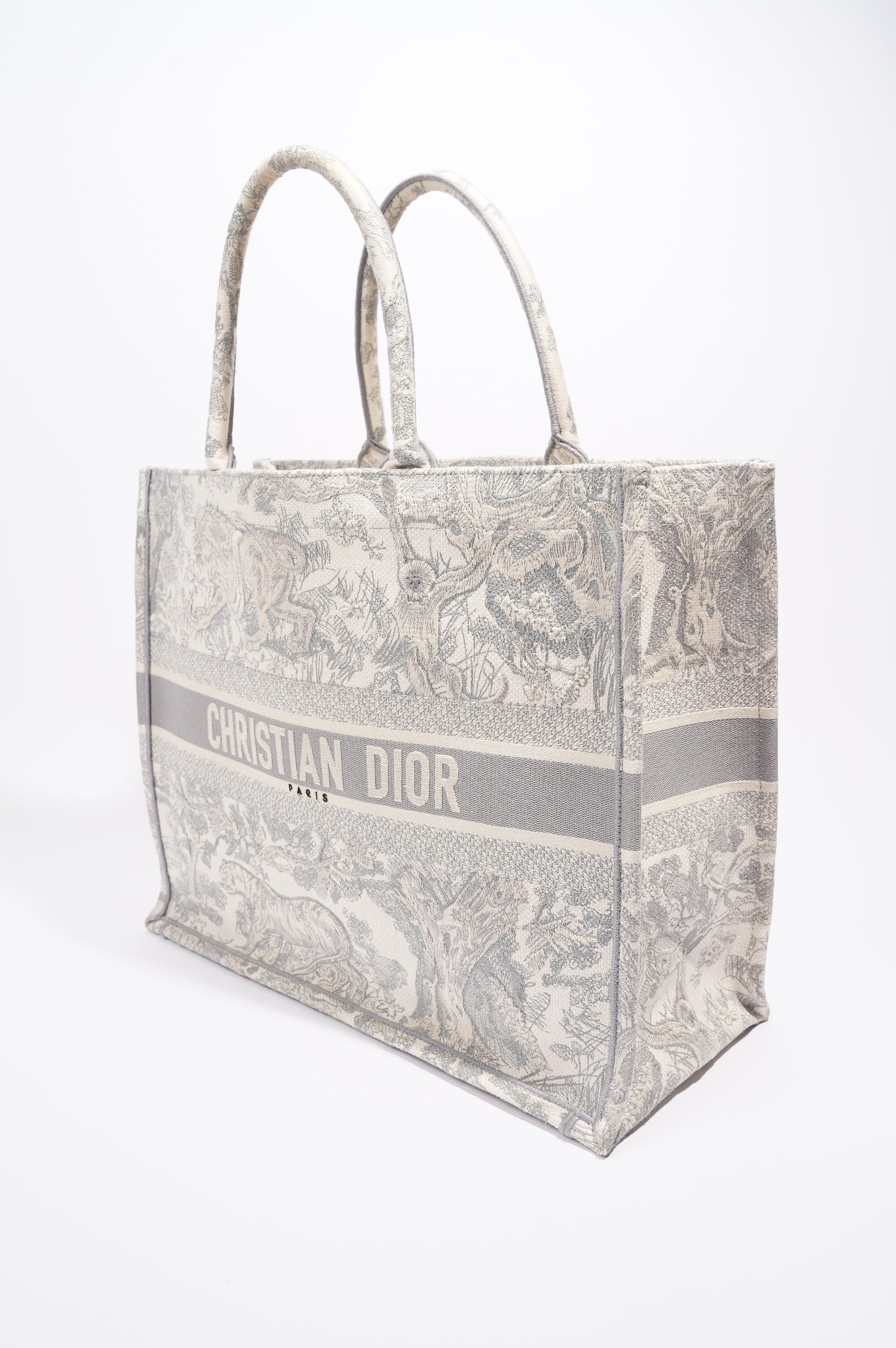 Christian Dior Womens Book Tote Grey Toile De Jouy Grey / White Canvas Large