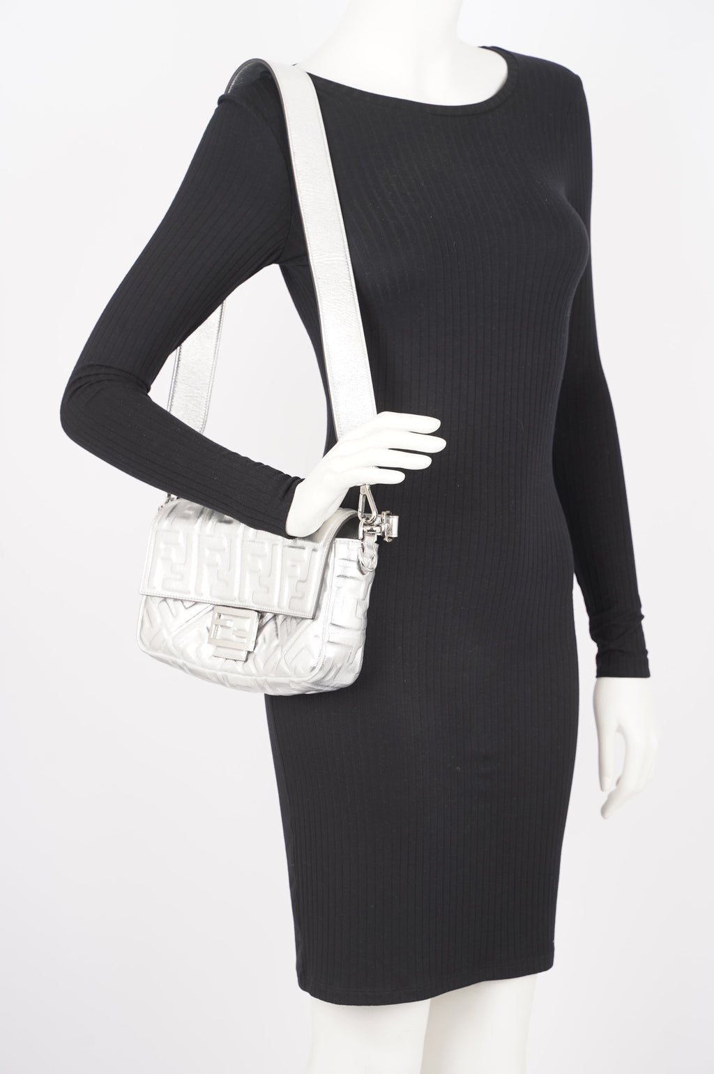 Fendi Womens Baguette Bag Silver Leather