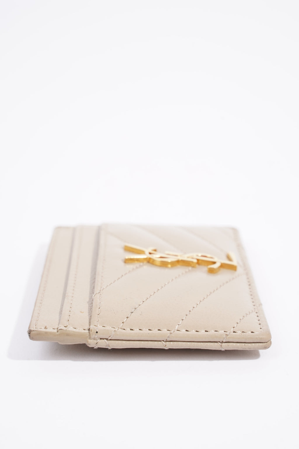 Saint Laurent Womens Card Holder Cream Leather