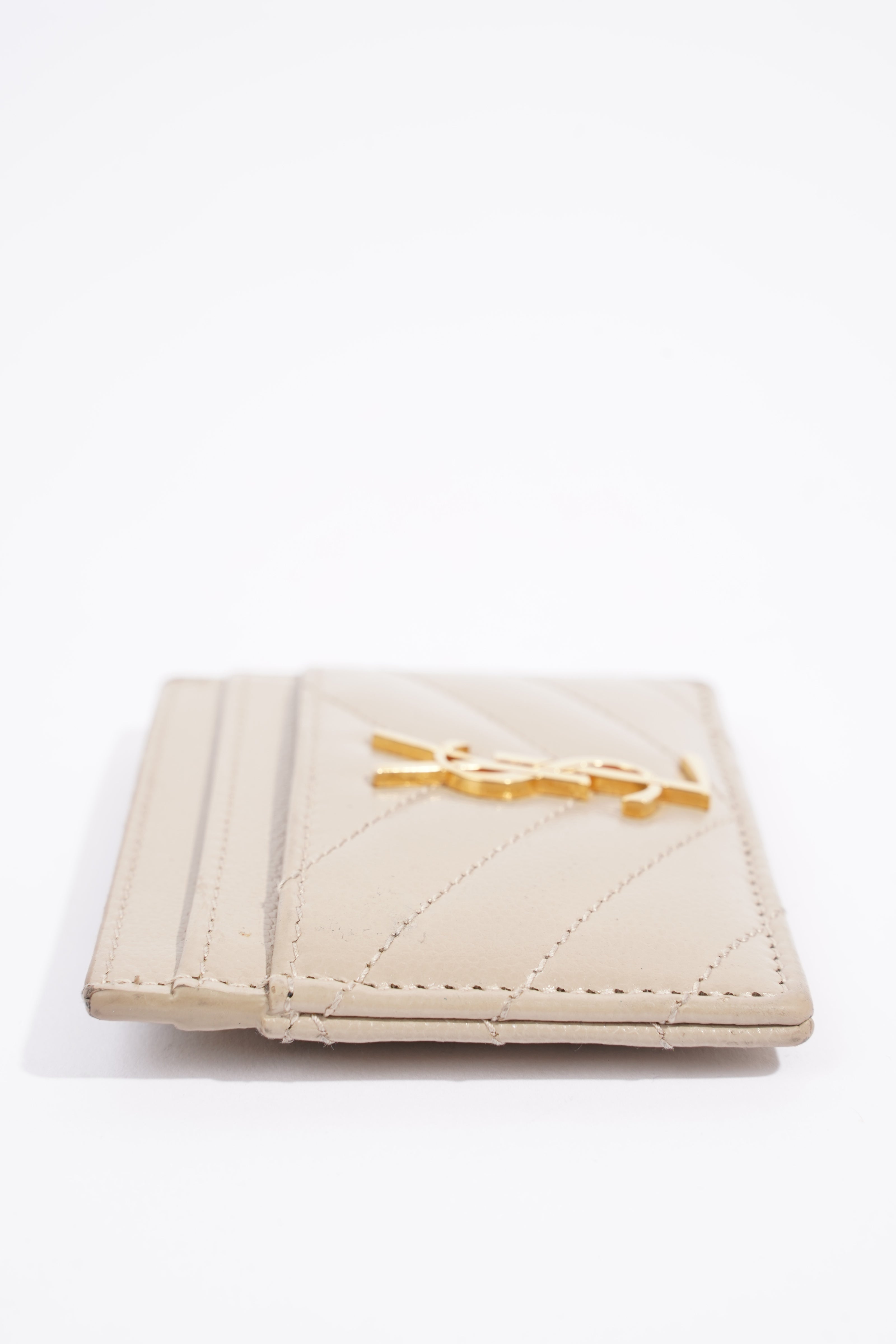 Saint Laurent Womens Card Holder Cream Leather