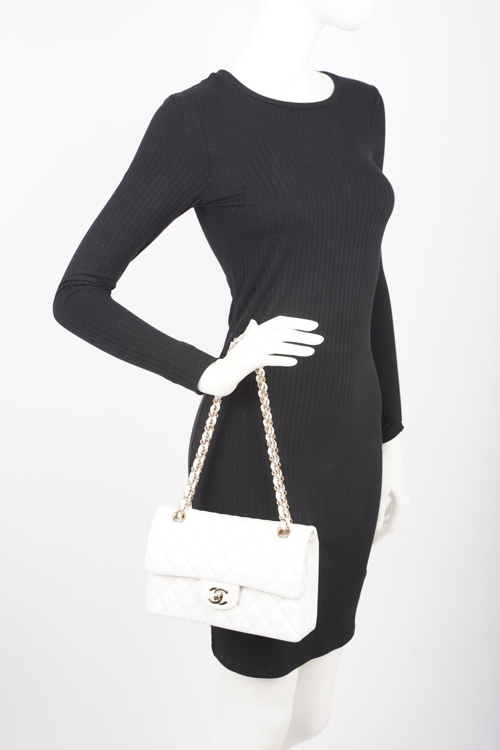 Chanel Womens Classic Flap White Caviar Small