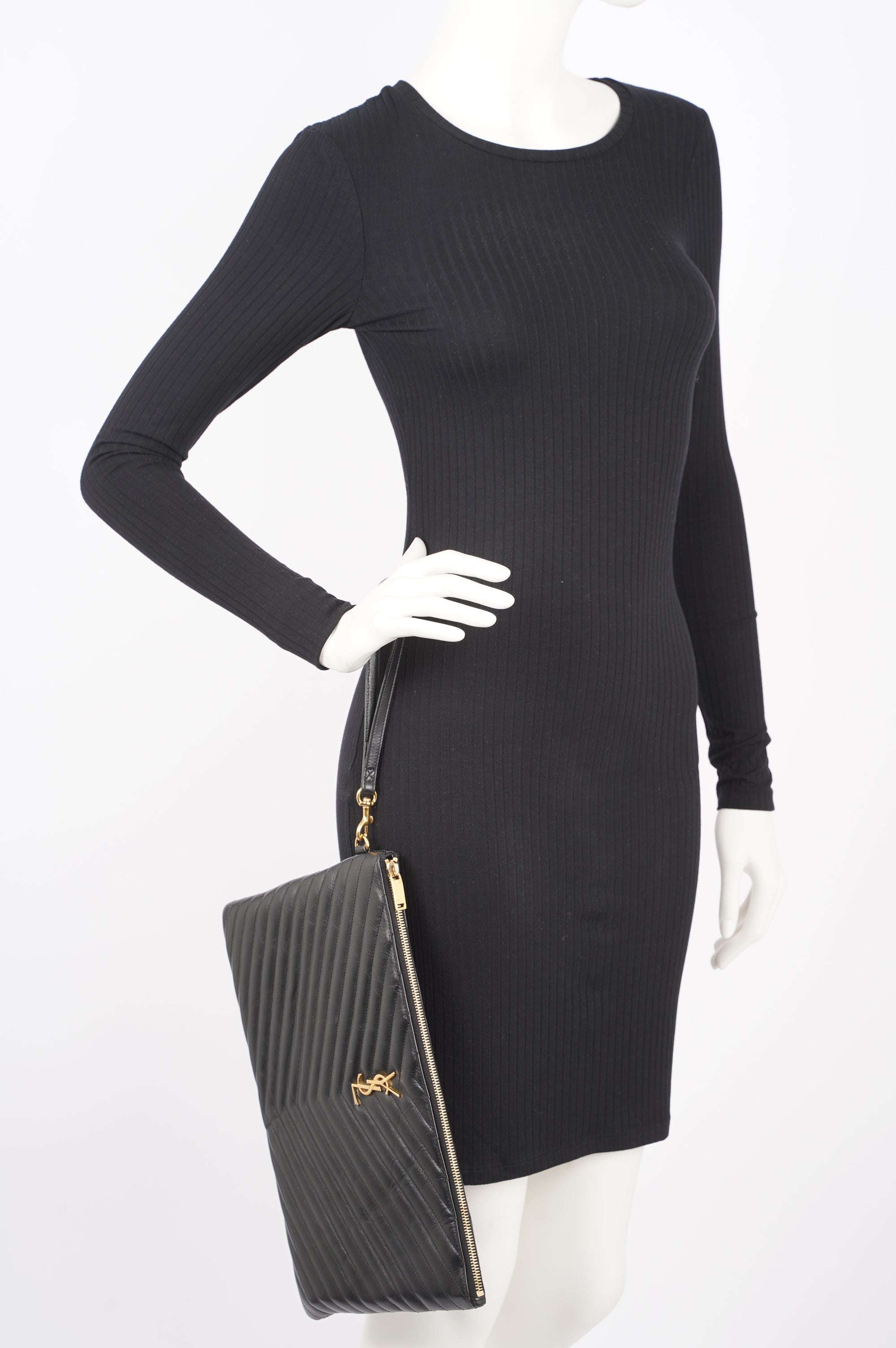 Saint Laurent Womens Pouch Black / Gold Large