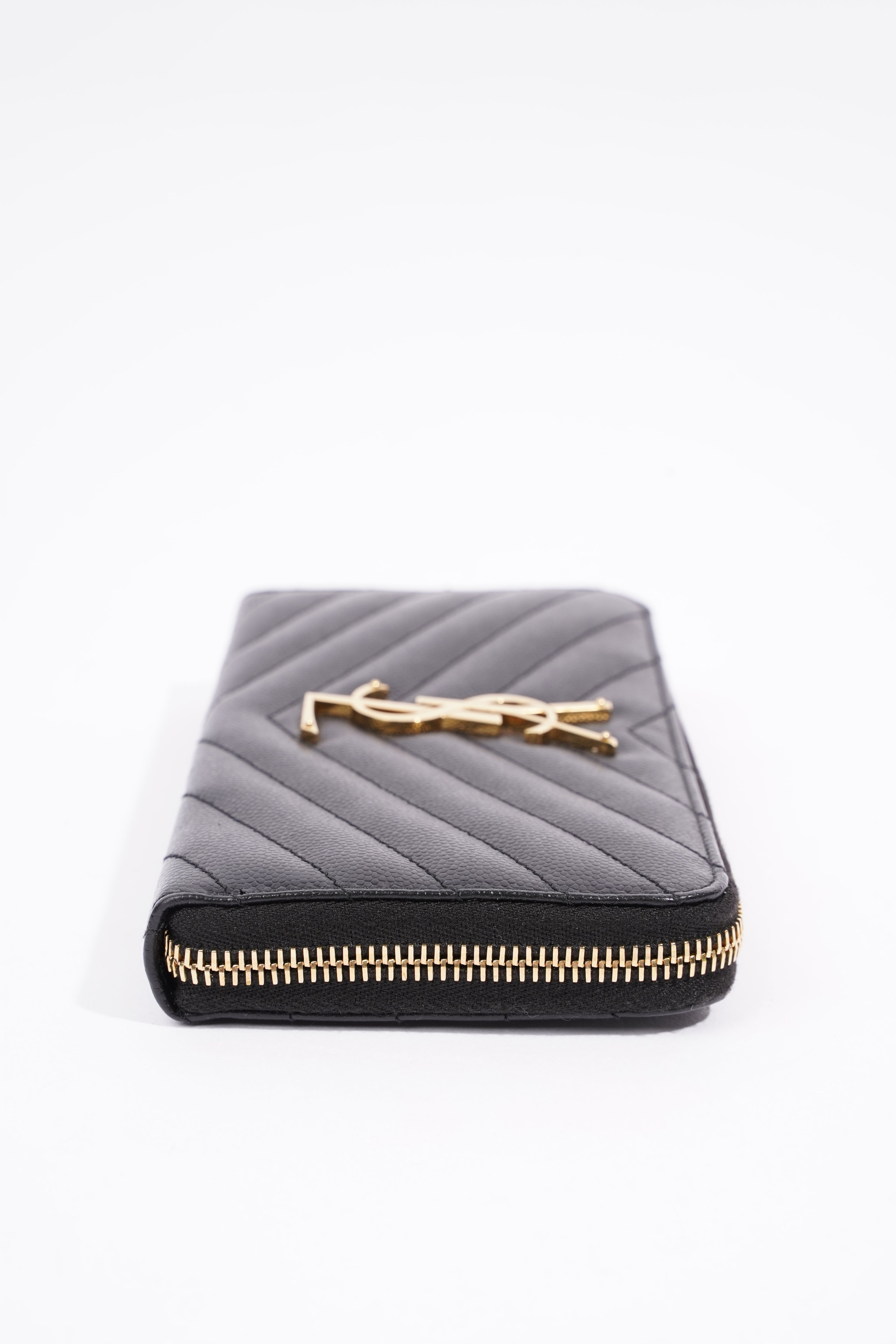 Saint Laurent Cassandre Zip Around Wallet Black Leather Long