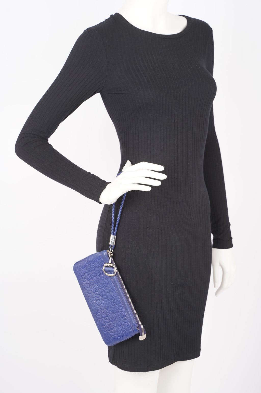 Gucci Womens GG Zip Pouch Blue Leather
