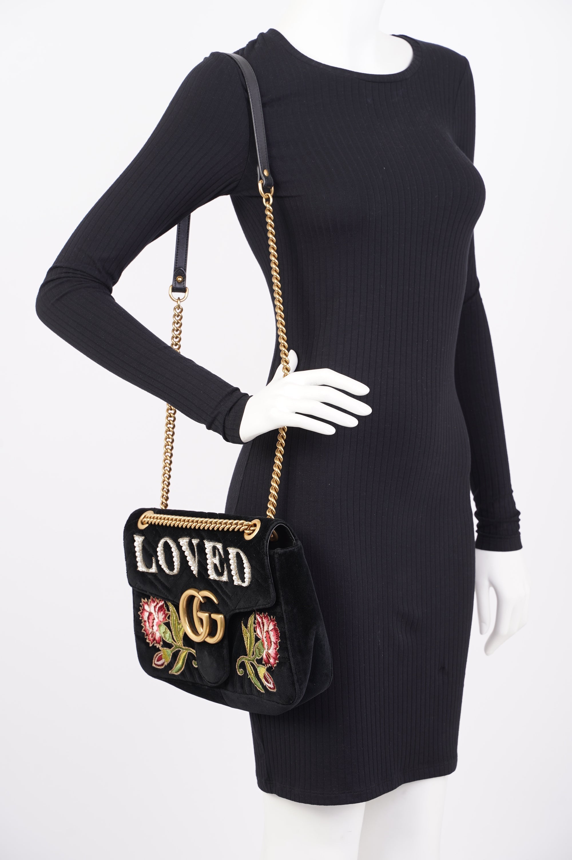 Gucci Mamont Loved Flap Black Embroidery / Velvet Medium