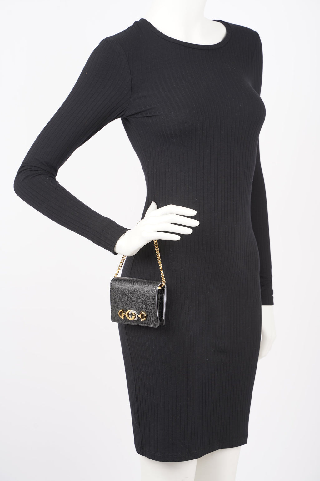 Gucci Womens Zumi Card Case Wallet Black / Gold