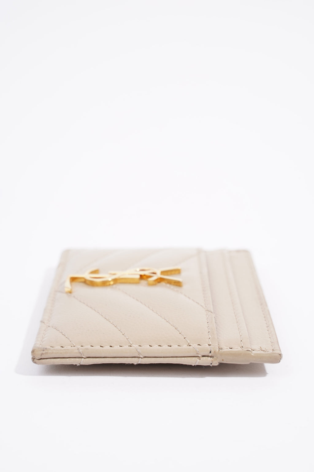 Saint Laurent Womens Card Holder Cream Leather