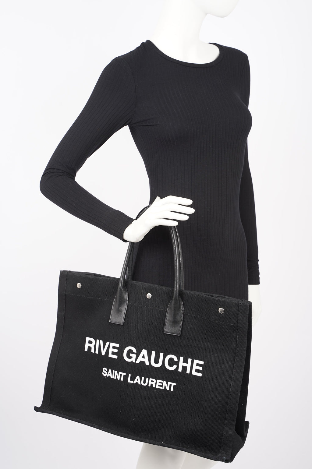 Saint Laurent Womens Rive Gauche Tote Black / White Large