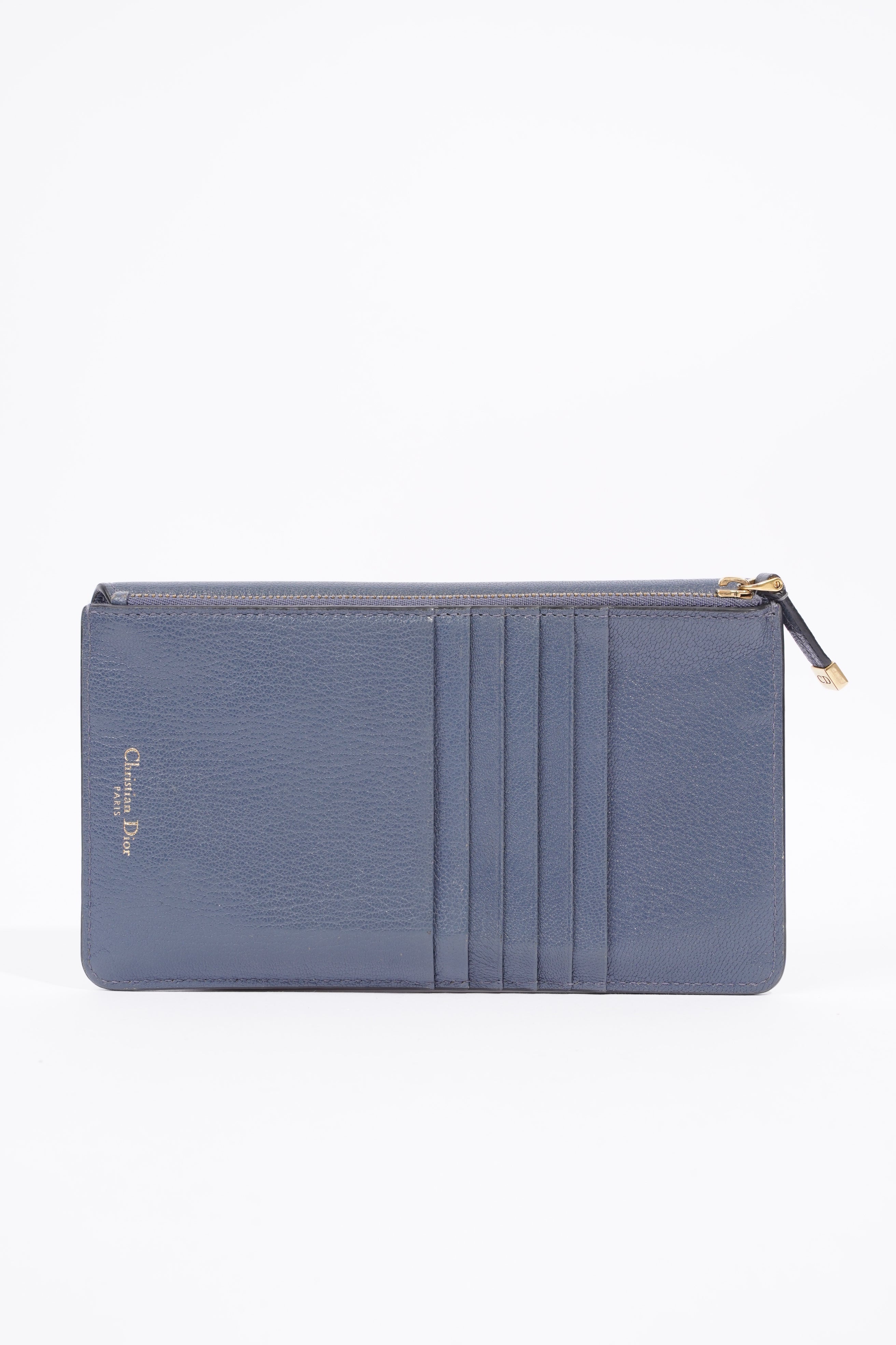 Christian Dior Womens Saddle Card Holder Blue Leather Long