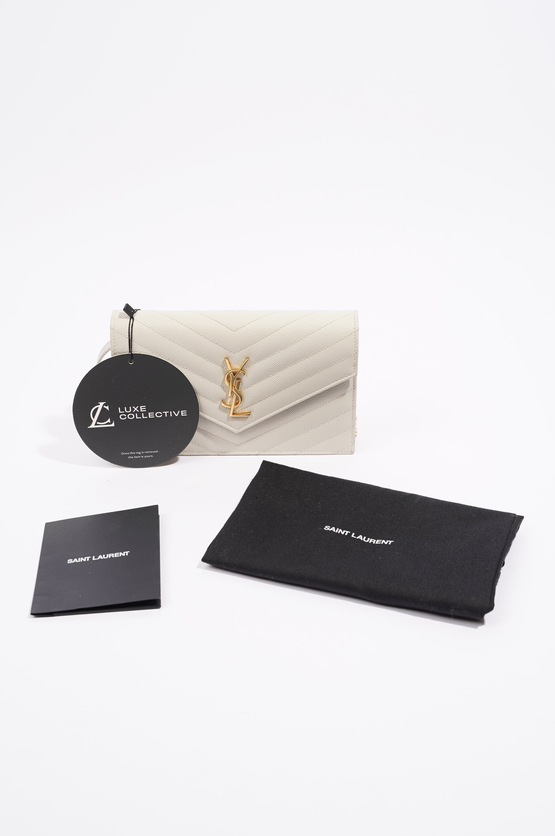 Saint Laurent Womens Chain Wallet White / Gold