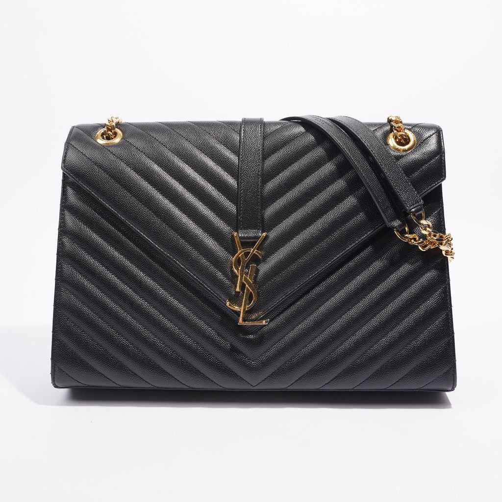 Saint Laurent Womens Envelope Bag Black Leather Large