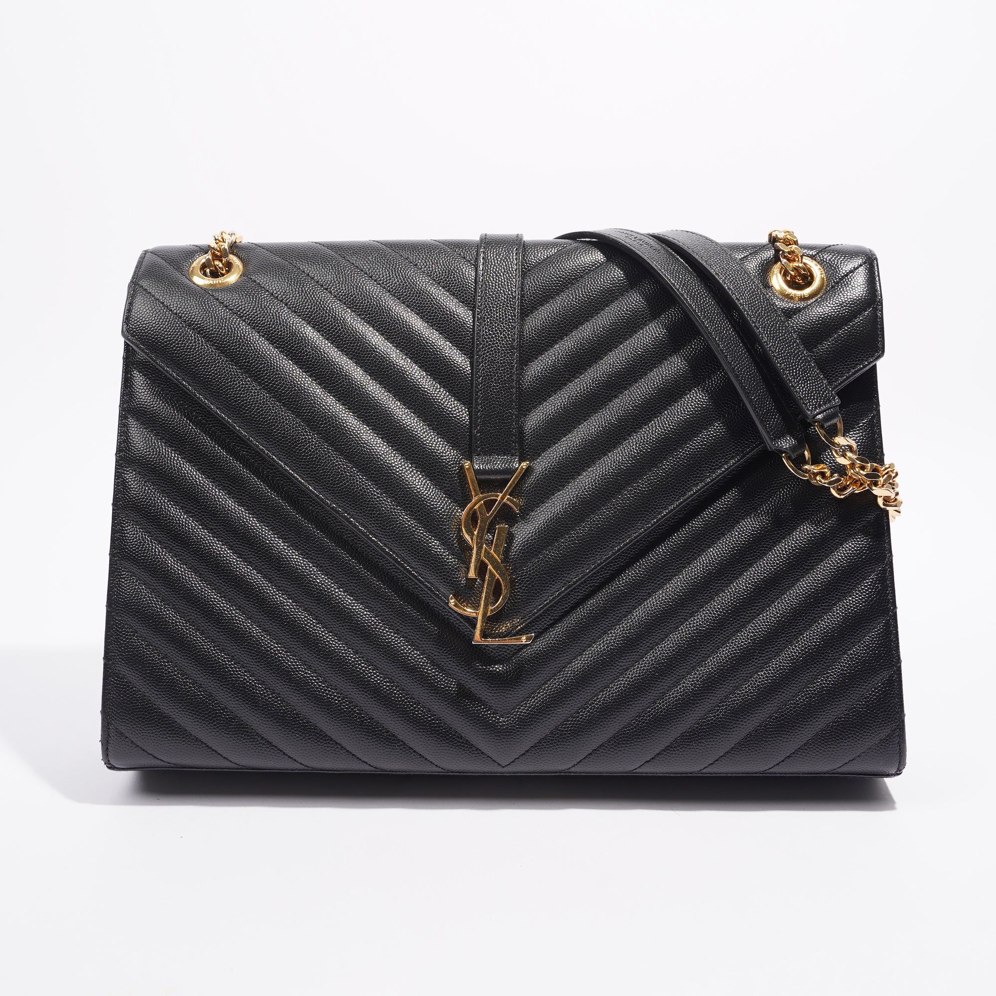 Saint Laurent Womens Envelope Bag Black Leather Large