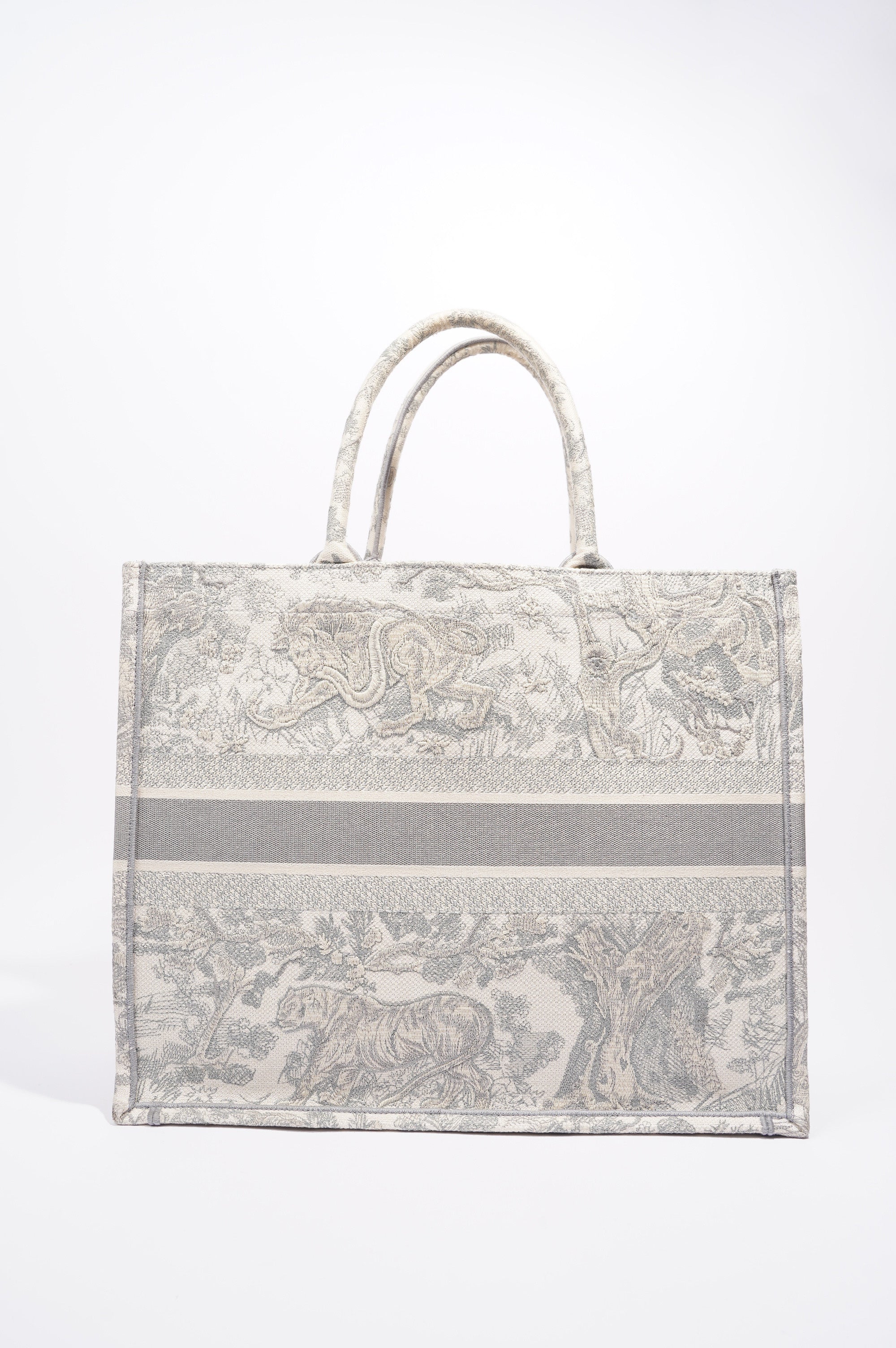 Christian Dior Womens Book Tote Grey Toile De Jouy Grey / White Canvas Large