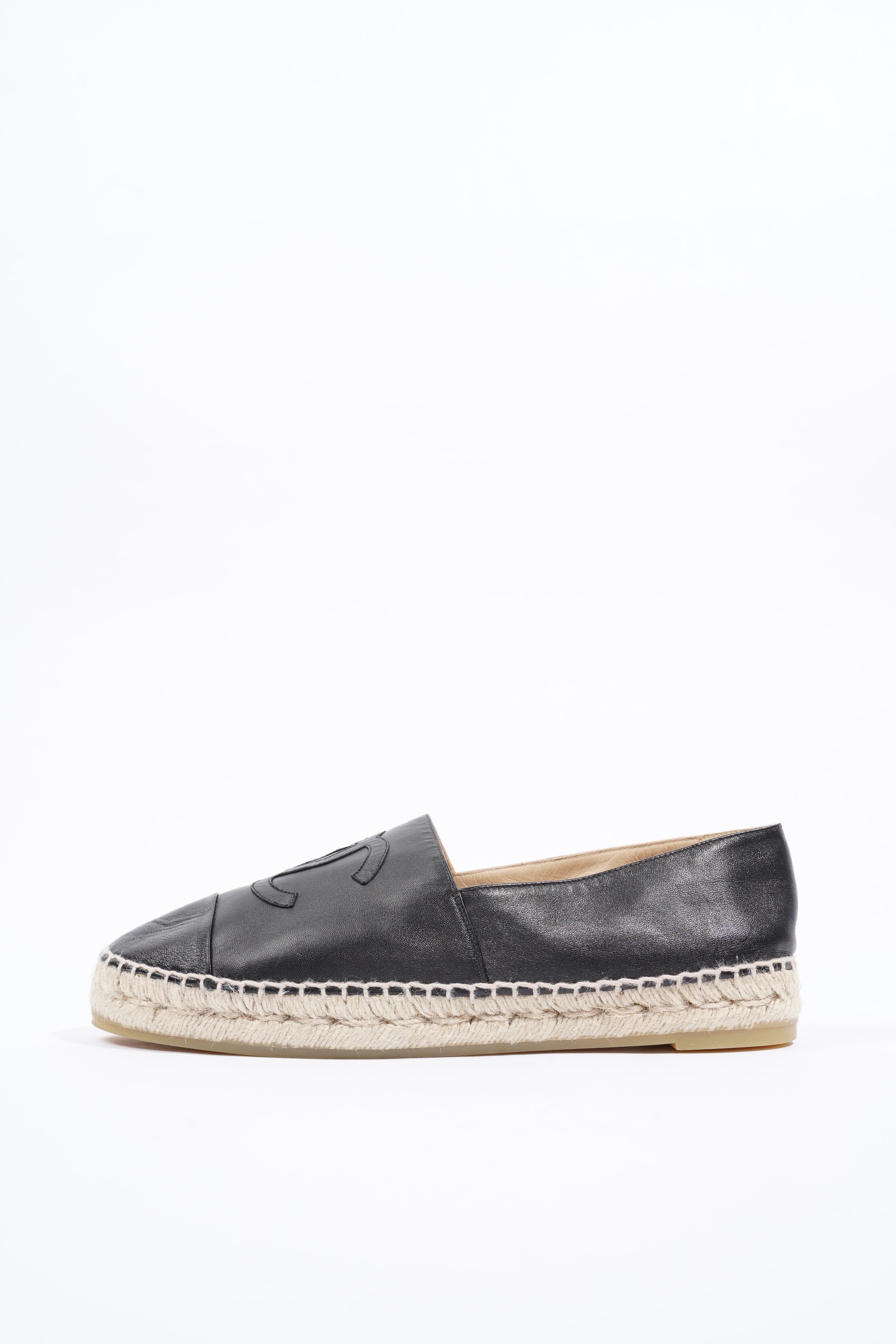 Chanel Womens Espadrilles Black Leather EU 41 / UK 8