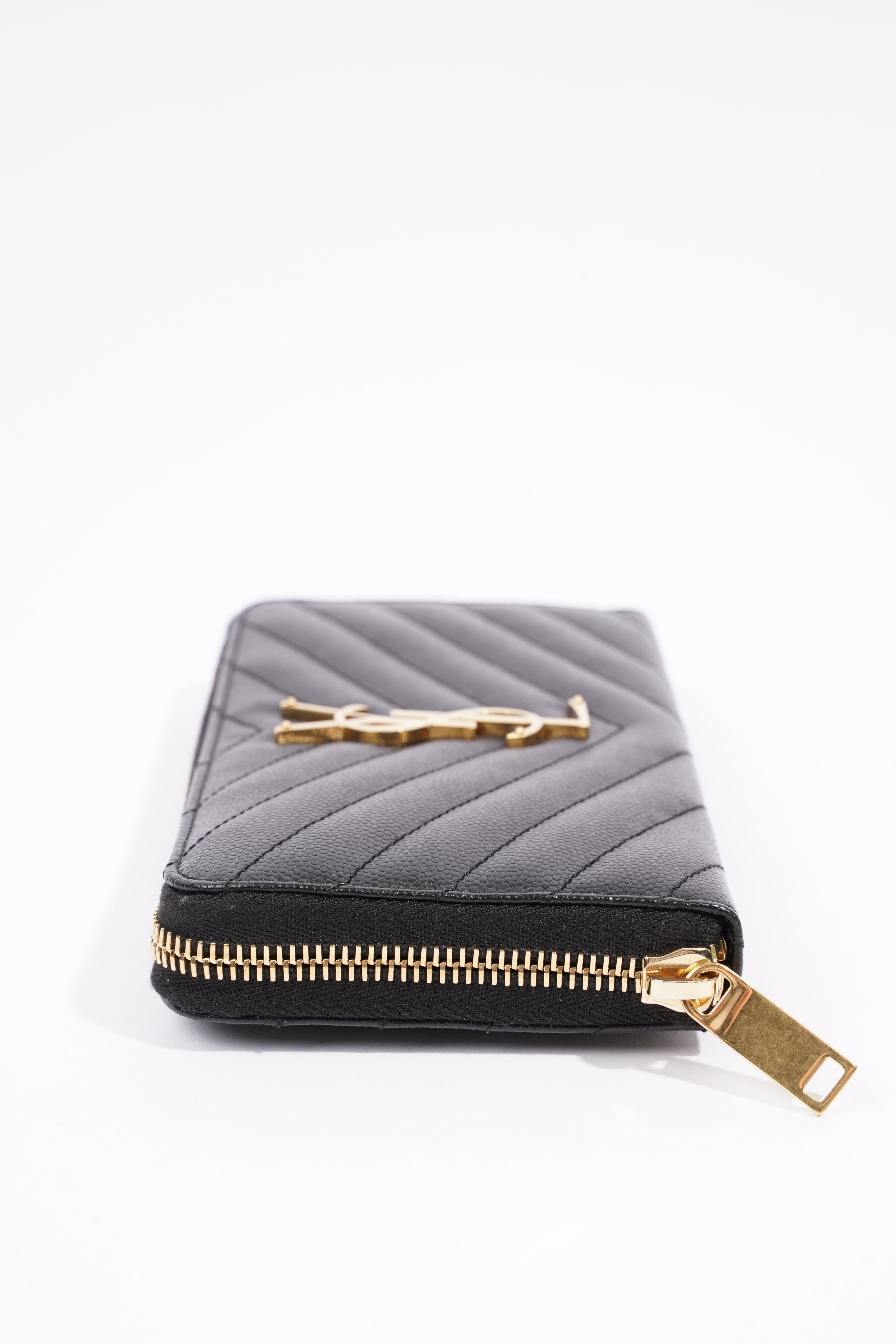Saint Laurent Cassandre Zip Around Wallet Black Leather Long