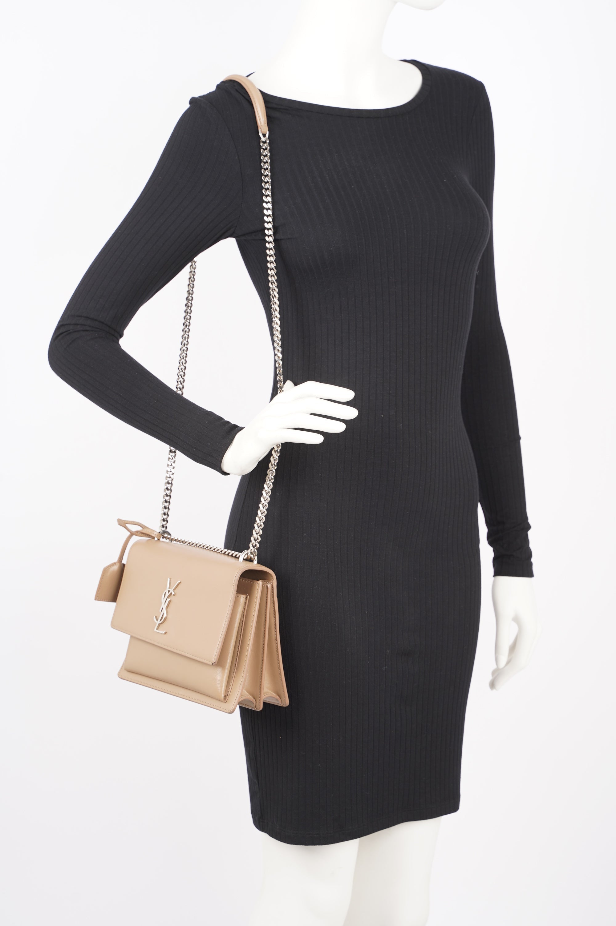 Saint Laurent Womens Sunset Chain Bag Dark Beige Medium