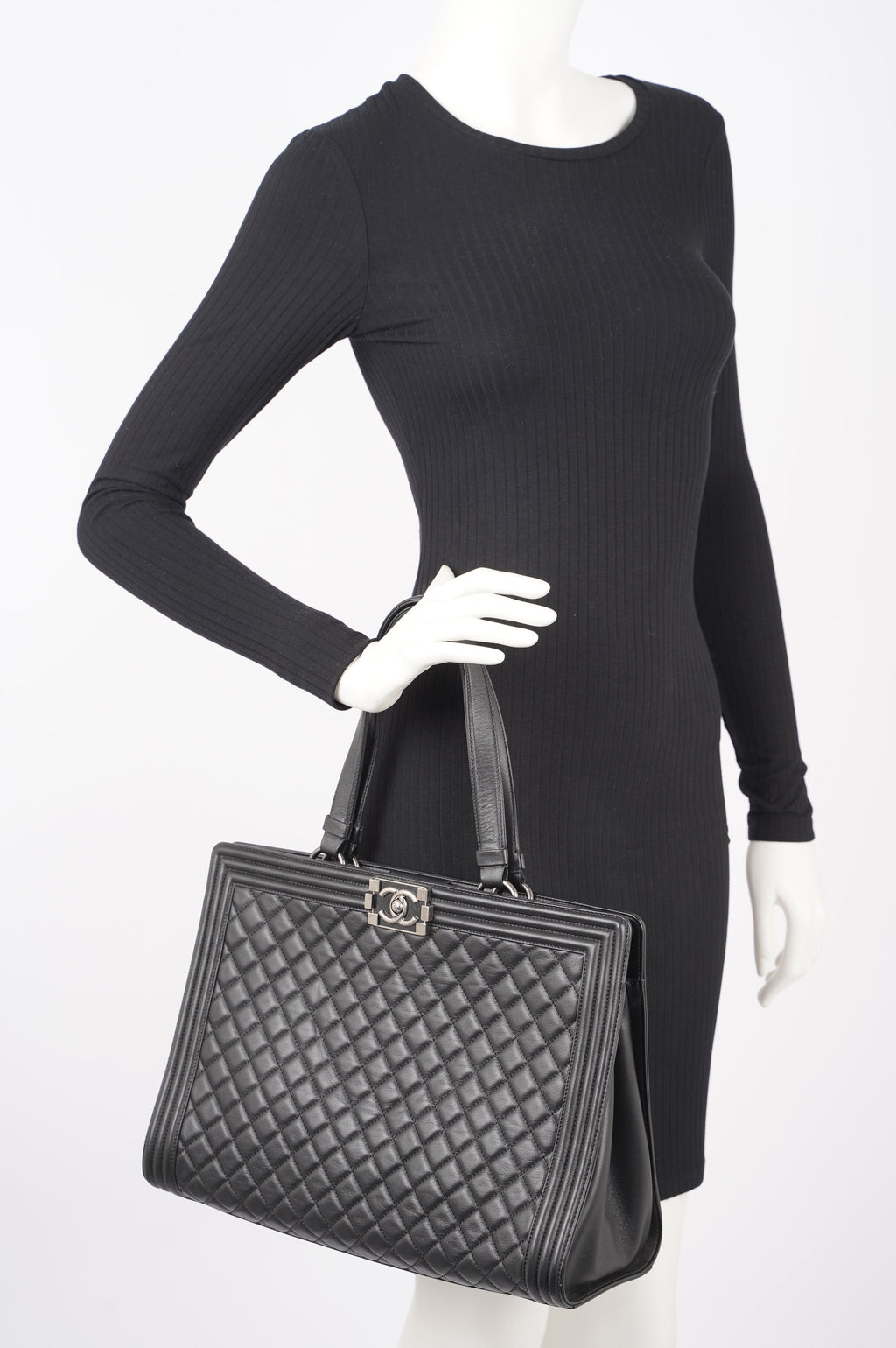 Chanel Womens Lambskin Leather Boy Shopping Tote Black