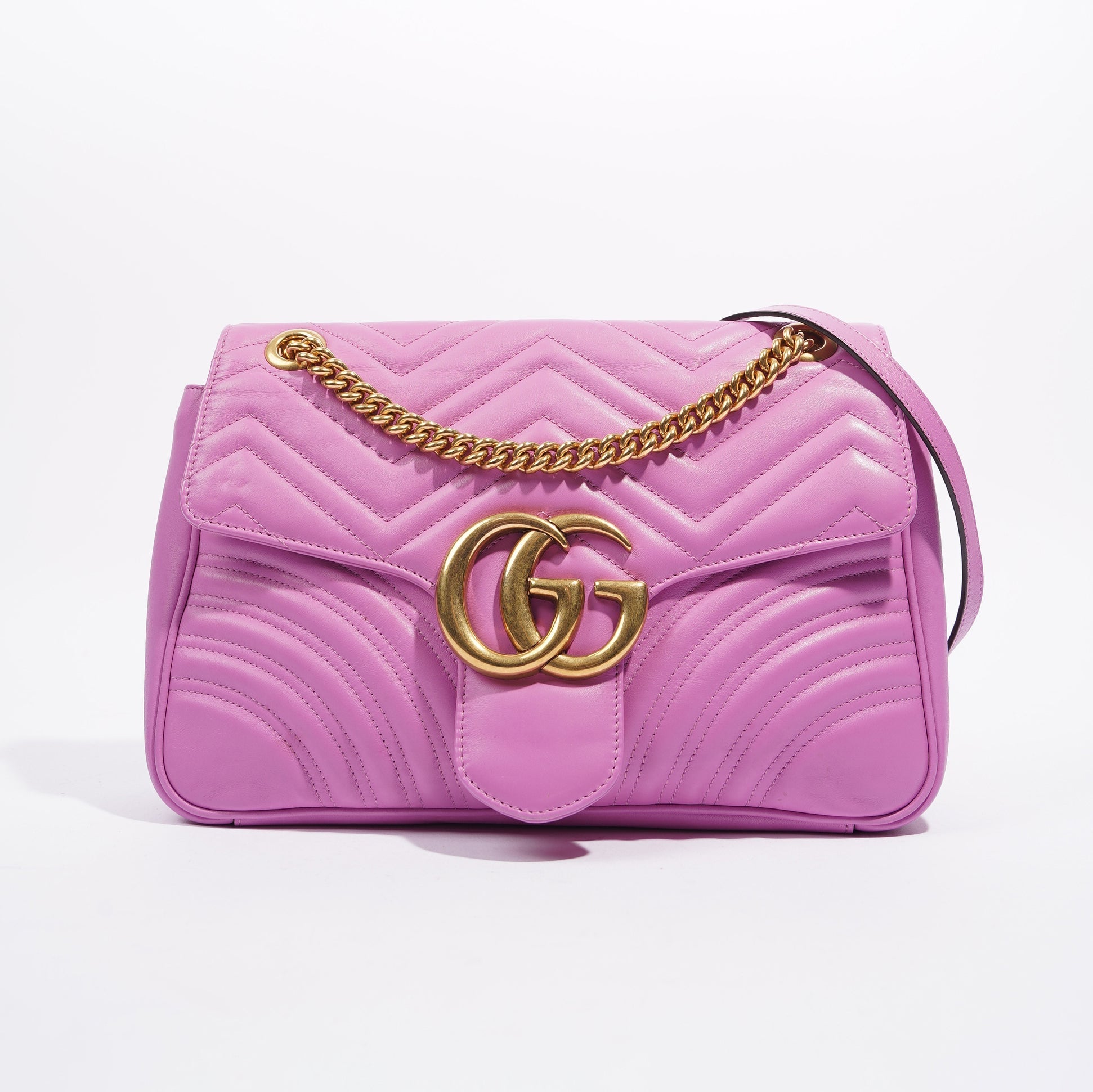 Gucci Womens Marmont Flap Pink Gold Medium