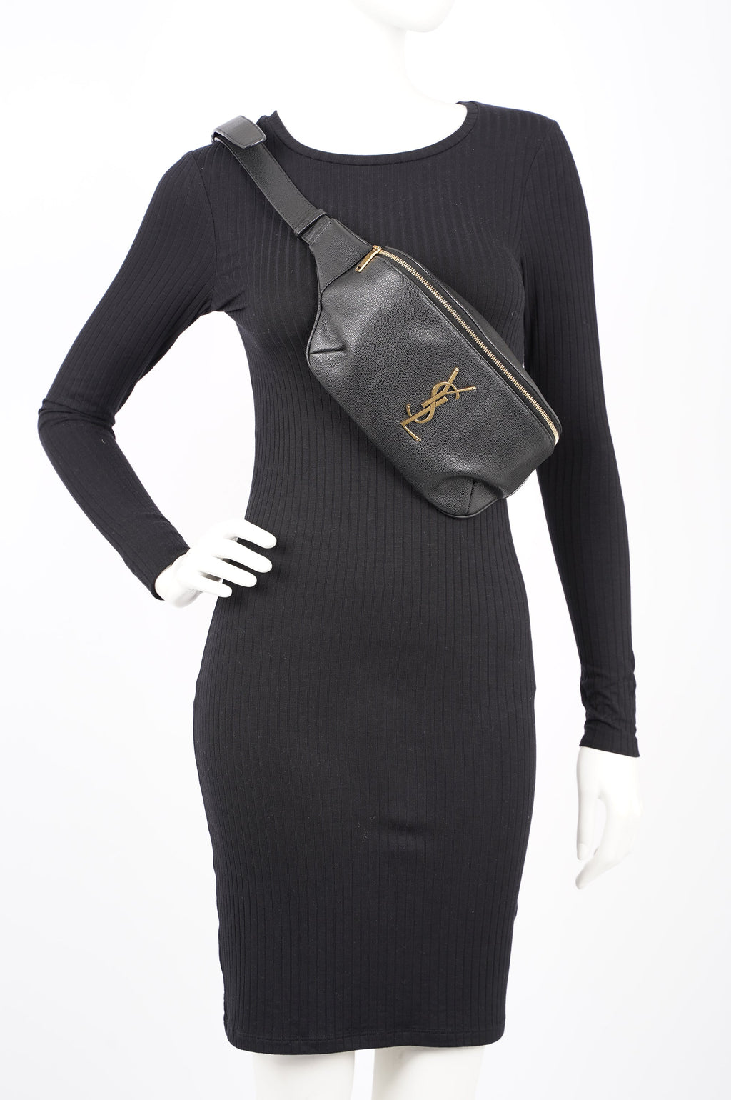 Saint Laurent Womens Cassandre Classic Belt Bag Black / Gold