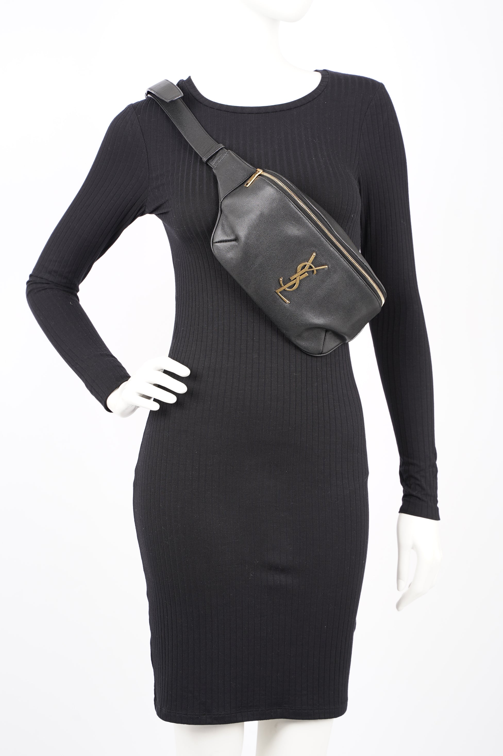 Saint Laurent Womens Cassandre Classic Belt Bag Black / Gold