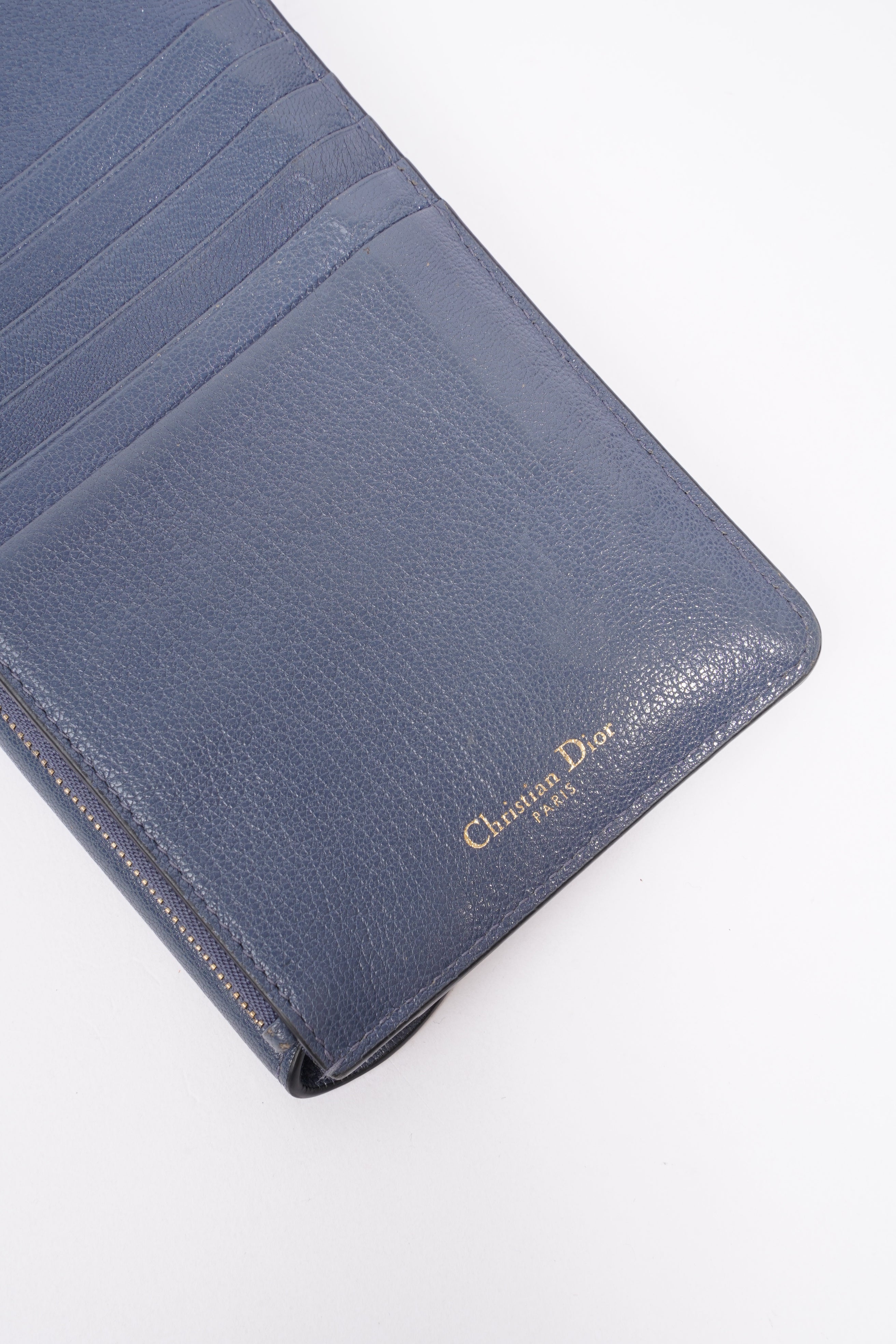 Christian Dior Womens Saddle Card Holder Blue Leather Long