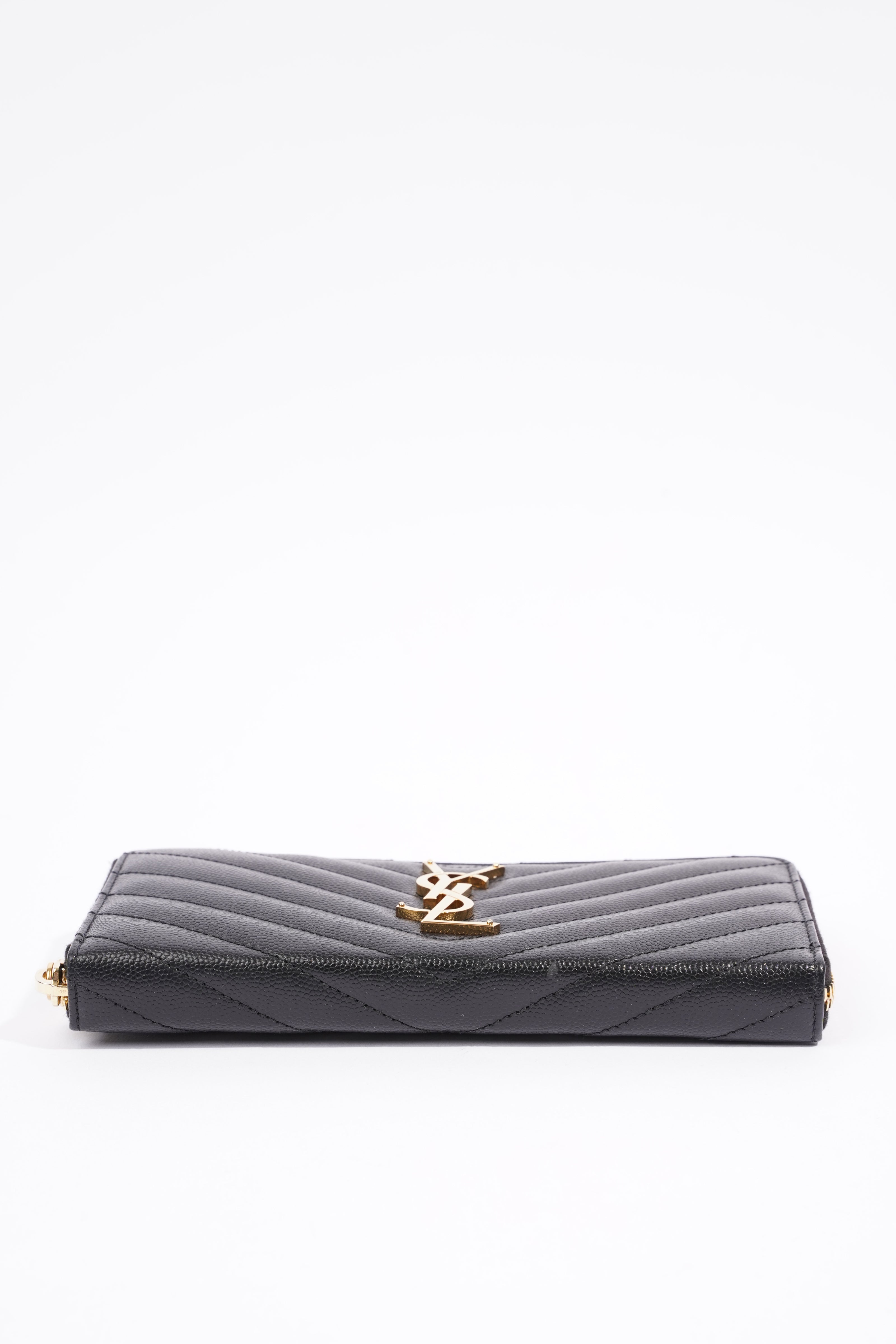 Saint Laurent Cassandre Zip Around Wallet Black Leather Long