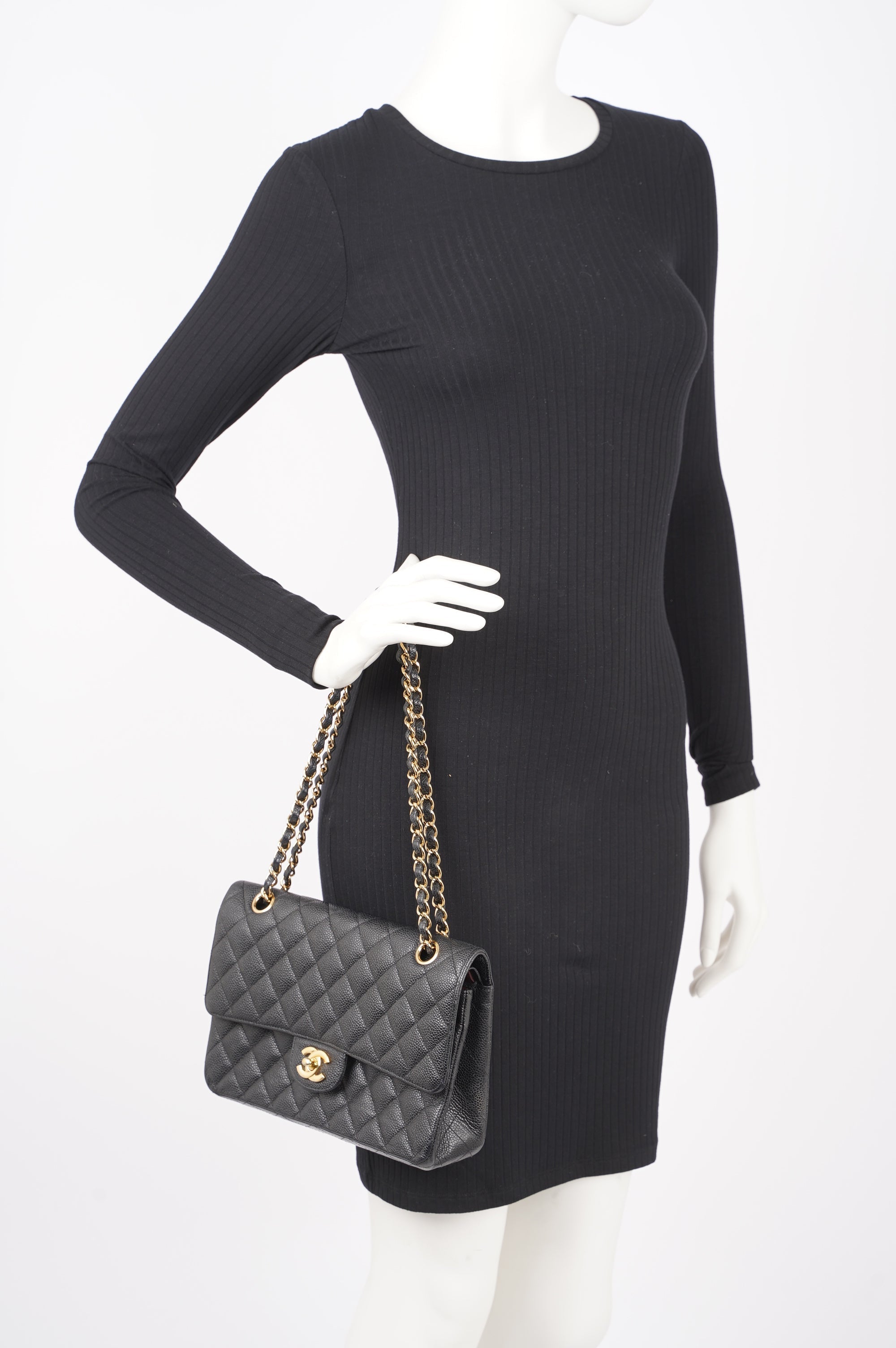 Chanel Womens Classic Flap Black Caviar Medium