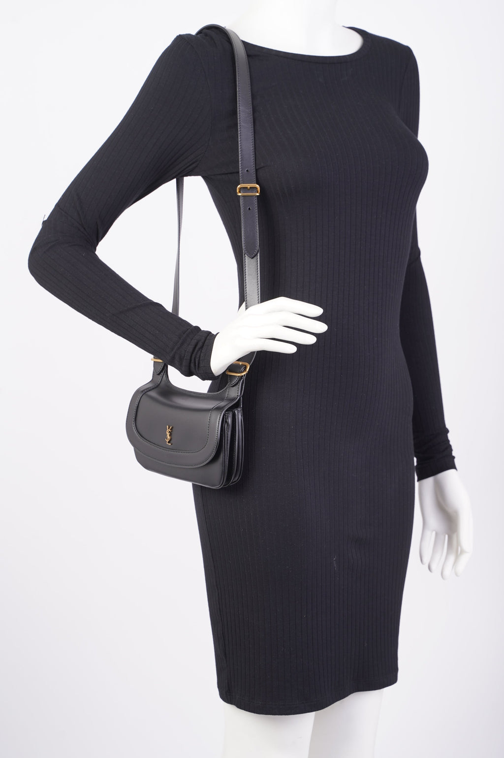 Saint Laurent Womens Charlie Shoulder Bag Black Leather Small