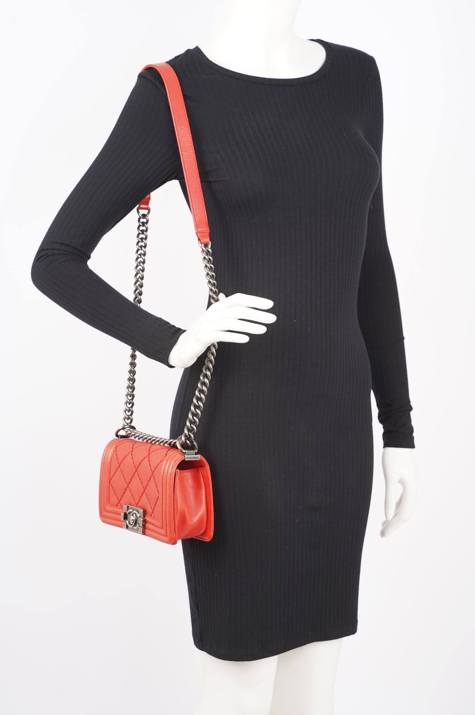 Chanel Womens Boy Bag Red Lambskin Small
