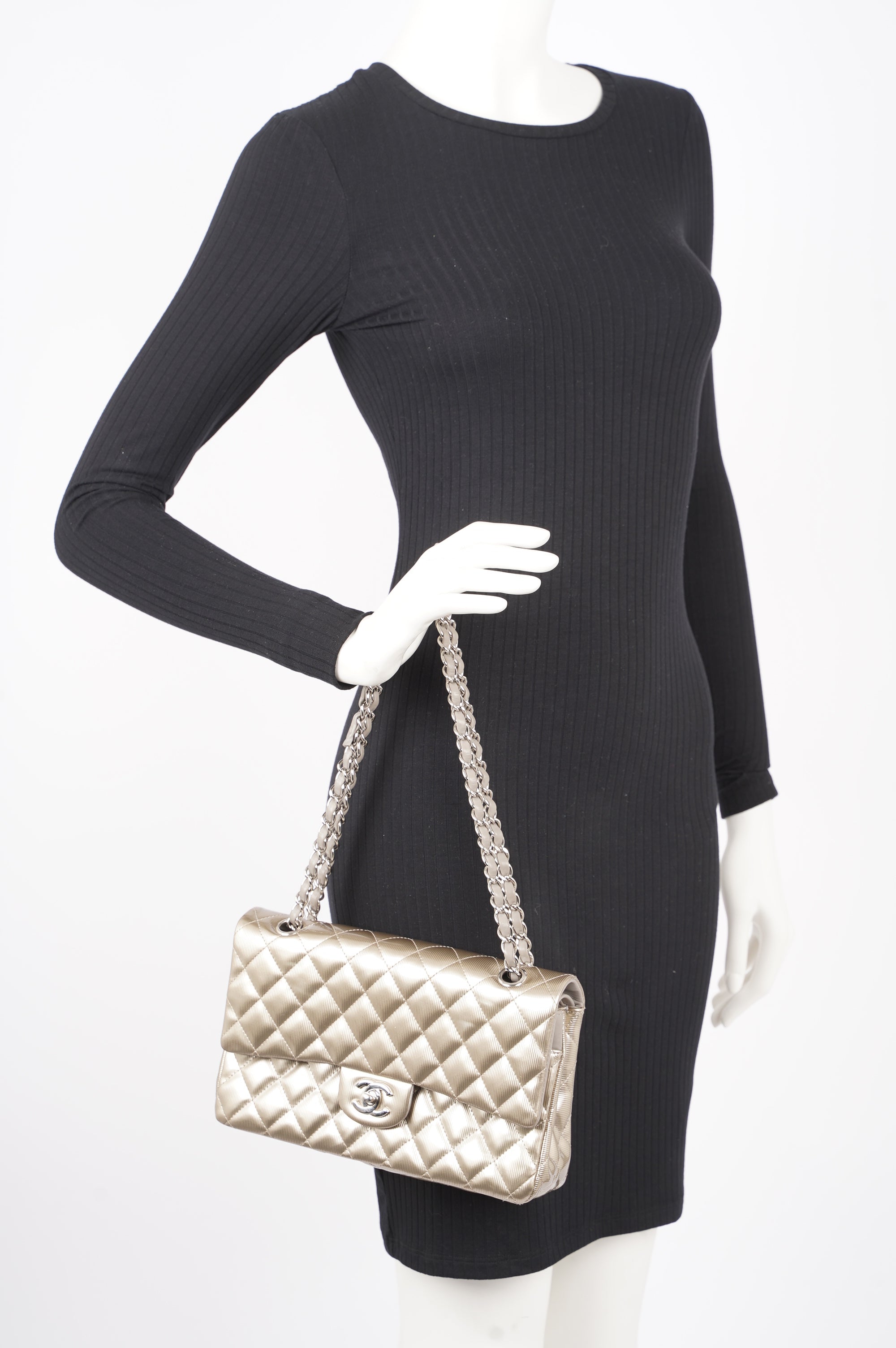 Chanel Womens Classic Flap Silver Medium